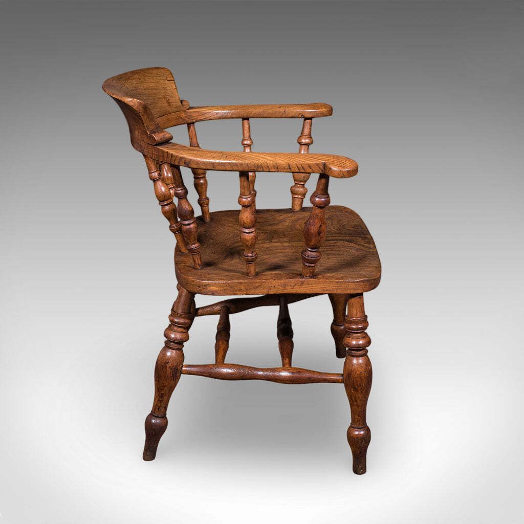 Pair Of Antique Country House Captain's Chairs, English, Smoker's Bow, Victorian. photo vinterior