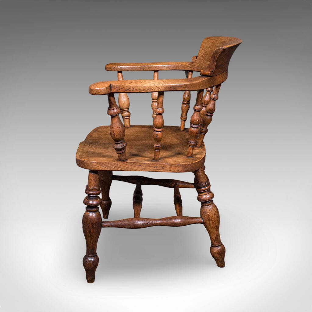 Pair Of Antique Country House Captain's Chairs, English, Smoker's Bow, Victorian. photo vintage