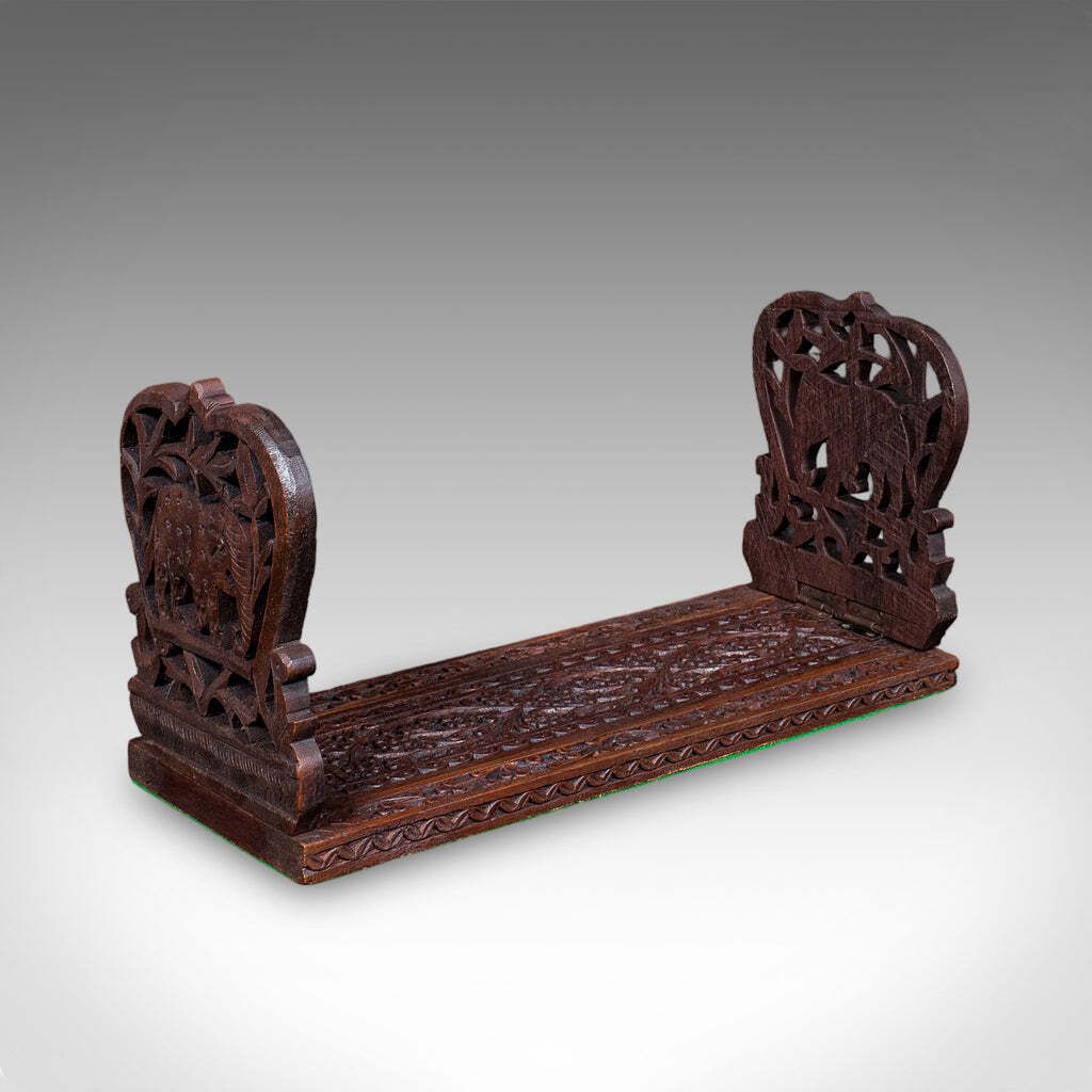 Vintage Elephant Motif Book Slide, Anglo Indian, Teak, Library Stand, Art Deco.