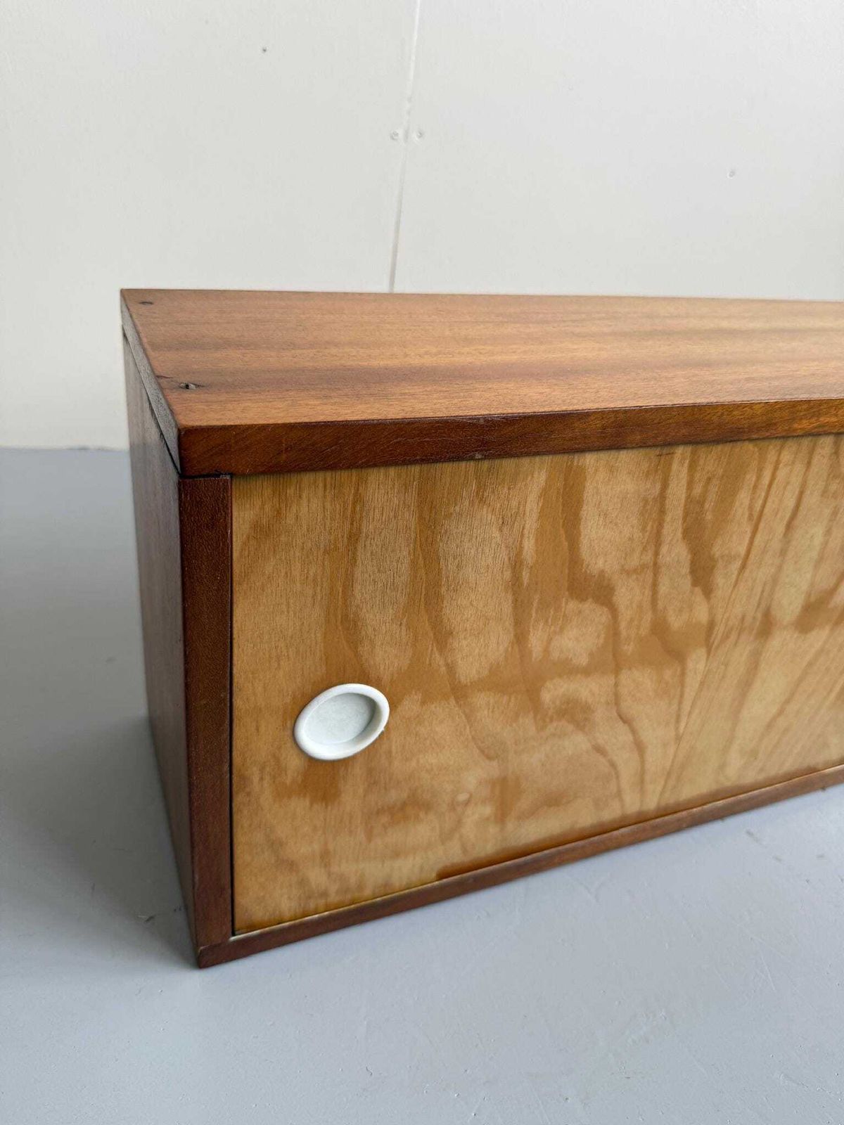 Handmade Mid Century Long Slim Cabinet Or Bookcase Wall Hung Ply Shelving. photo buy