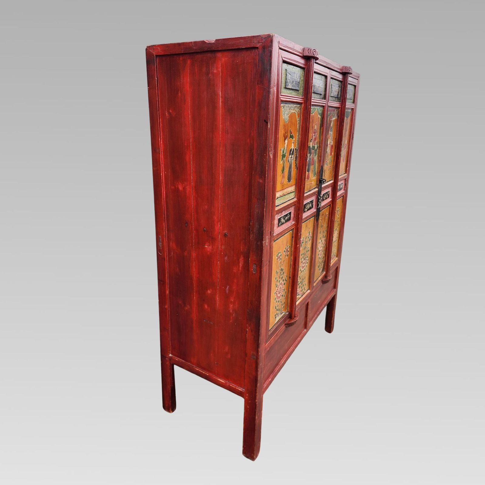 Exceptional Chinese Chinoiserie Oriental Red Marriage Cabinet photo 1750.0