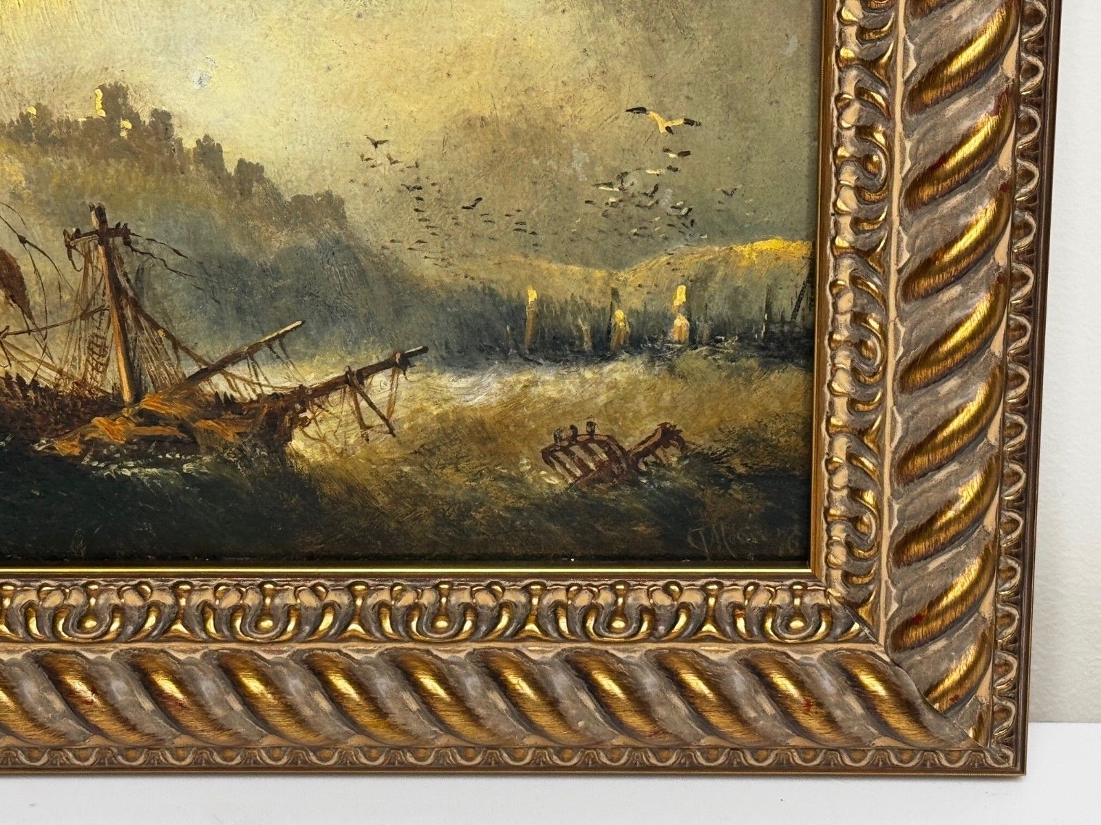 Marine Painting Wreck Off Dunstanburgh Castle Signed By Claude Thomas Stanfield Moore photo 10000.0