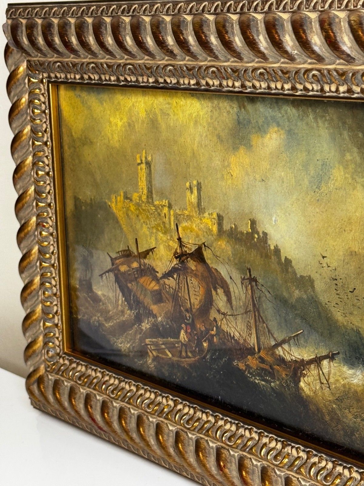 Art Marine Painting Wreck Off Dunstanburgh Castle Signed By Claude Thomas Stanfield Moore photo