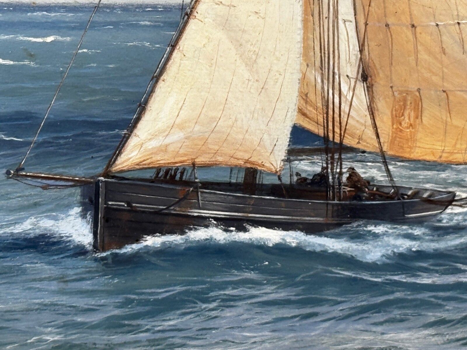 Groot Marien Olieschilderij HMS Warrior First Ironclad Ship, Gesigneerd door John Steven Dews photo vintage