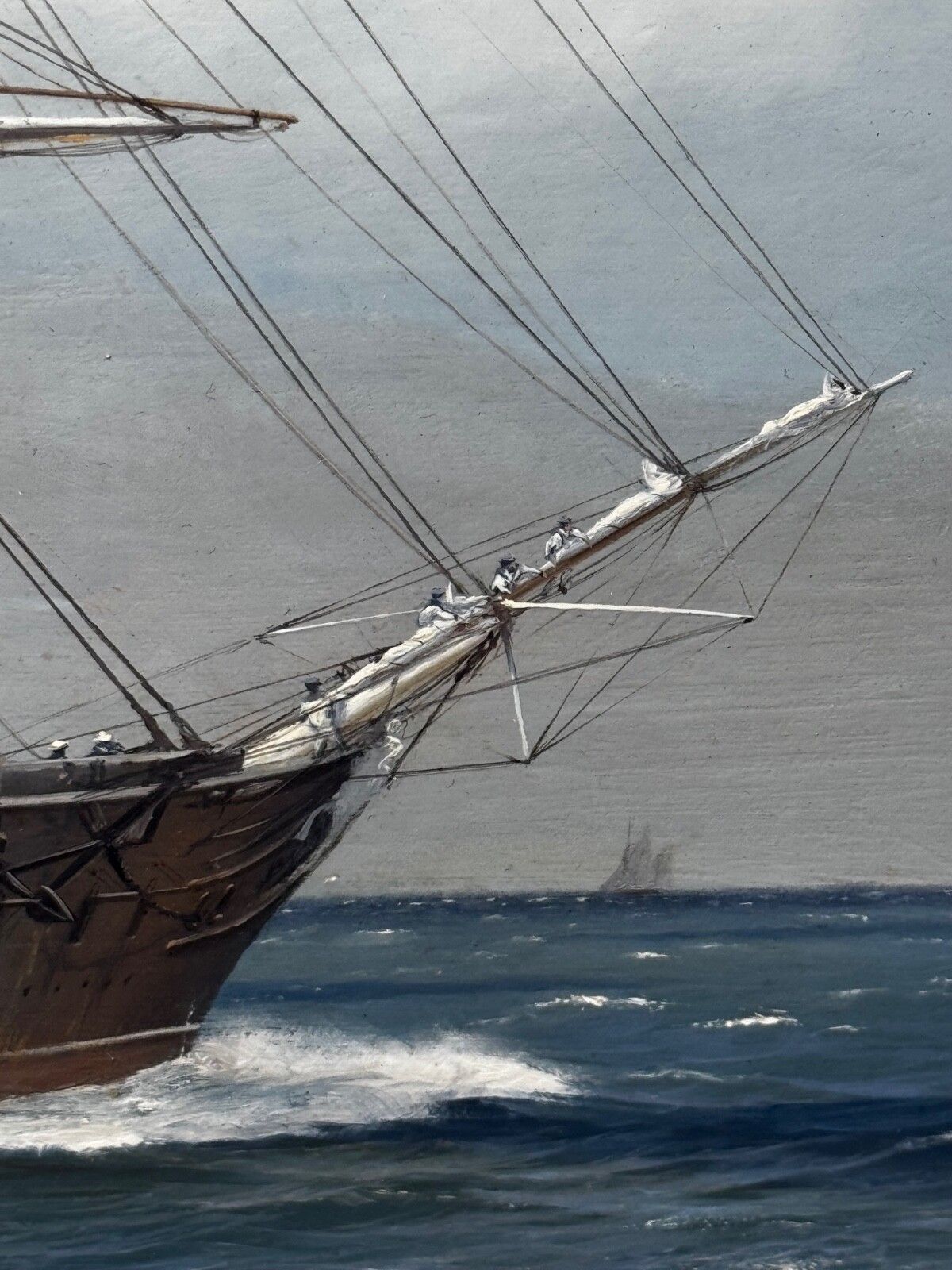 photo vinterior Groot Marien Olieschilderij HMS Warrior First Ironclad Ship, Gesigneerd door John Steven Dews