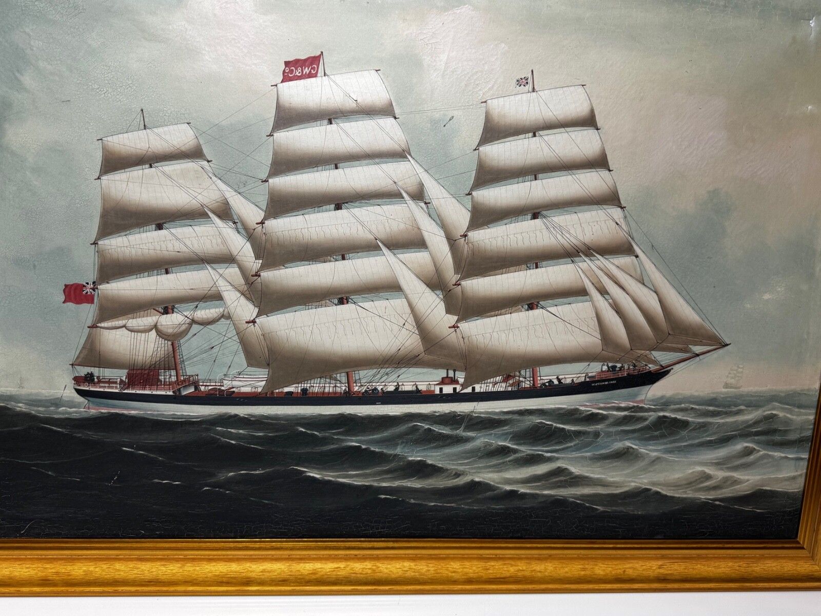 Art 19th Century Marine Oil Painting Wiscombe Park Ship Enroute To Australia John Blumer & Co photo