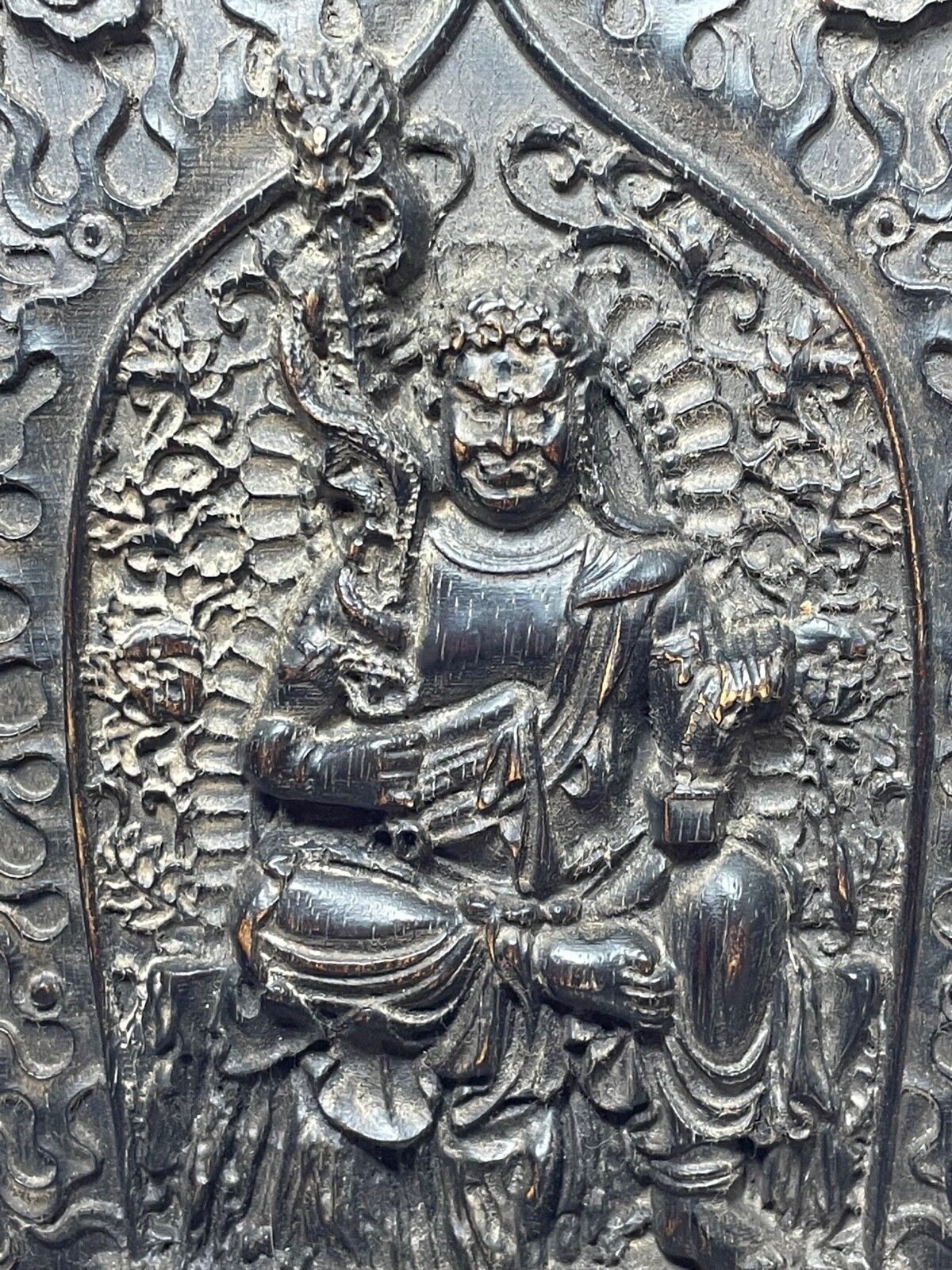 19th Century Late Qing Chinese Buddhist Carved Sculpture Wrathful Vajrapāṇi Temple Guardian photo for sale