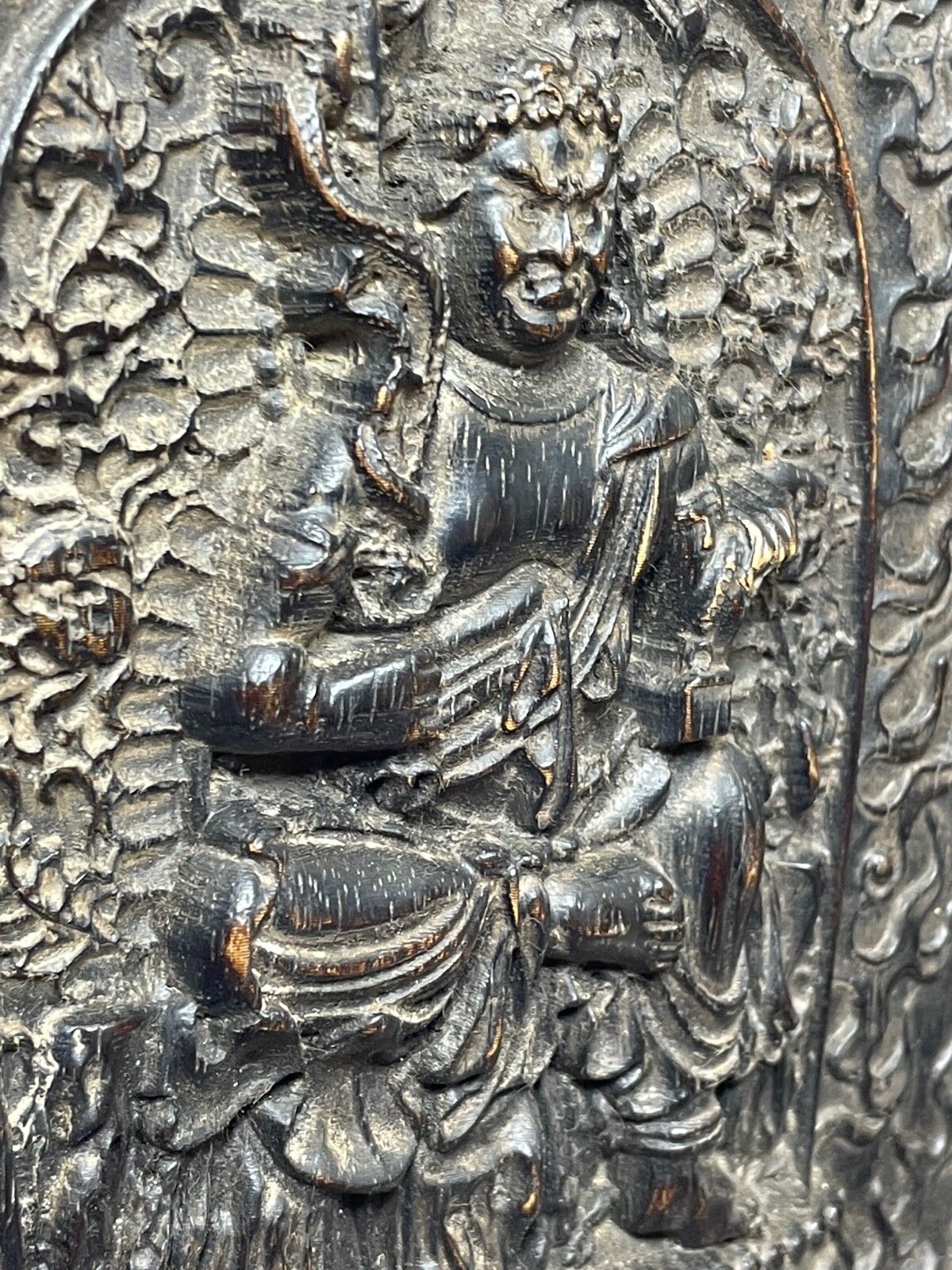 19e-eeuws laat-Qing Chinees boeddhistisch gesneden sculptuur, Wrathful Vajrapāṇi tempelwachter photo Kunst