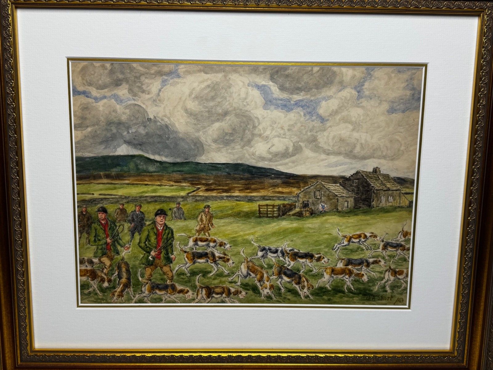 photo for sale Mid Century Hunting Painting – The Badsworth Hunt On Foot, Easingwold C1943 Signed By George Anderson Short