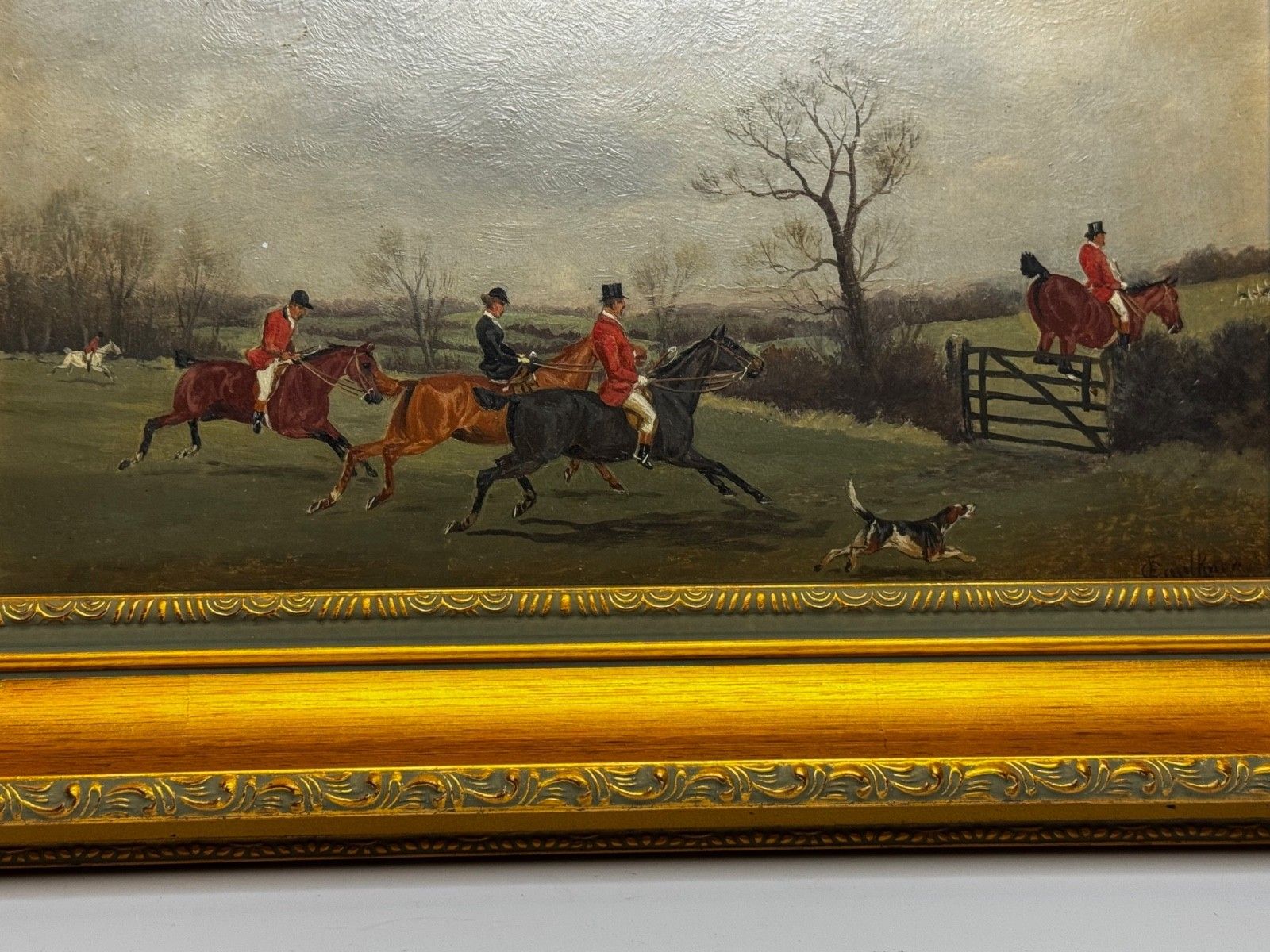Victorian Oil Painting C1880 Full Cry (The Berkeley Hunt) By Charles Faulkner photo vintage