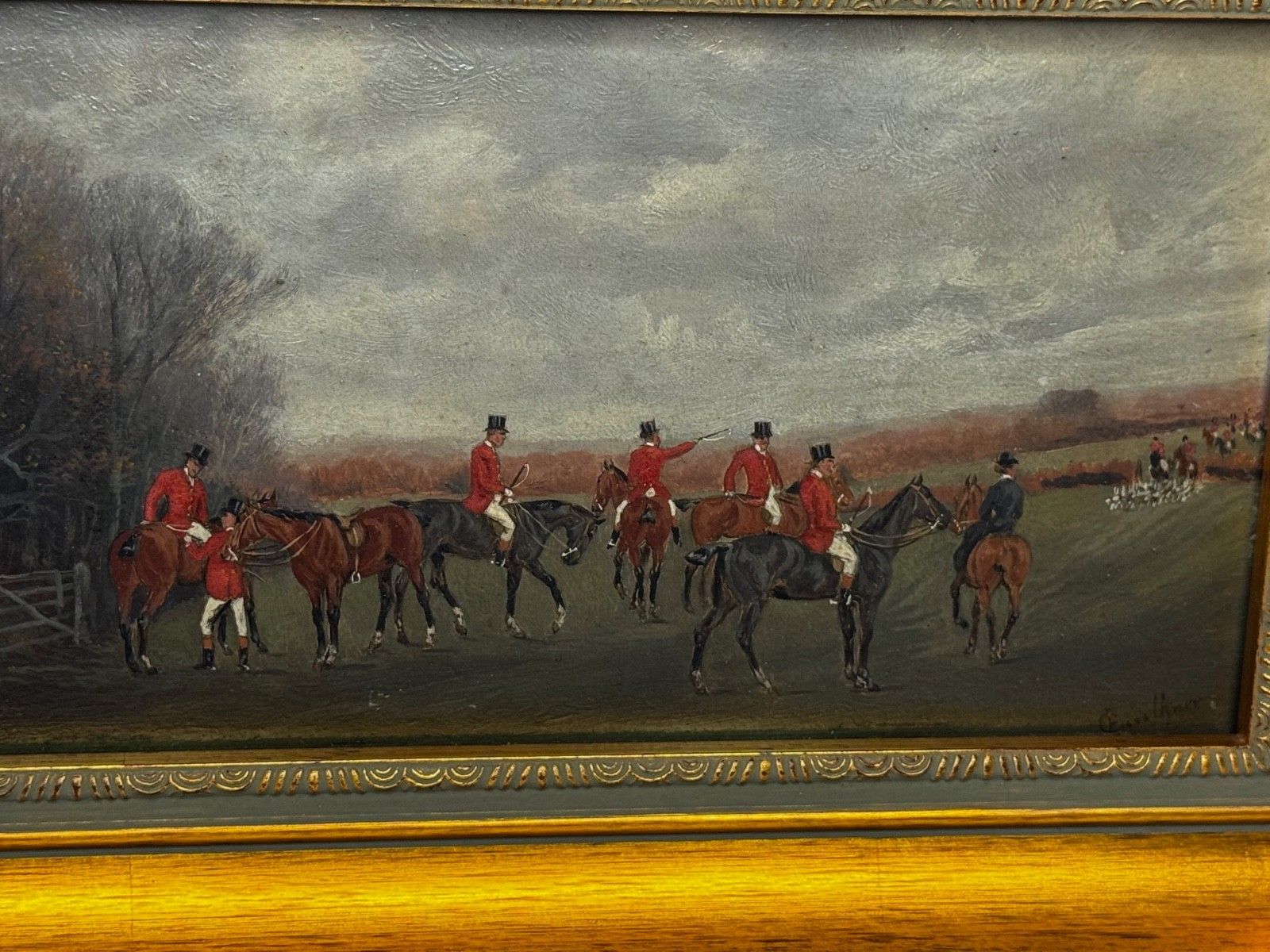 Victorian Painting The Meet (The Berkeley Hunt) C1880 By Charles Faulkner photo vintage
