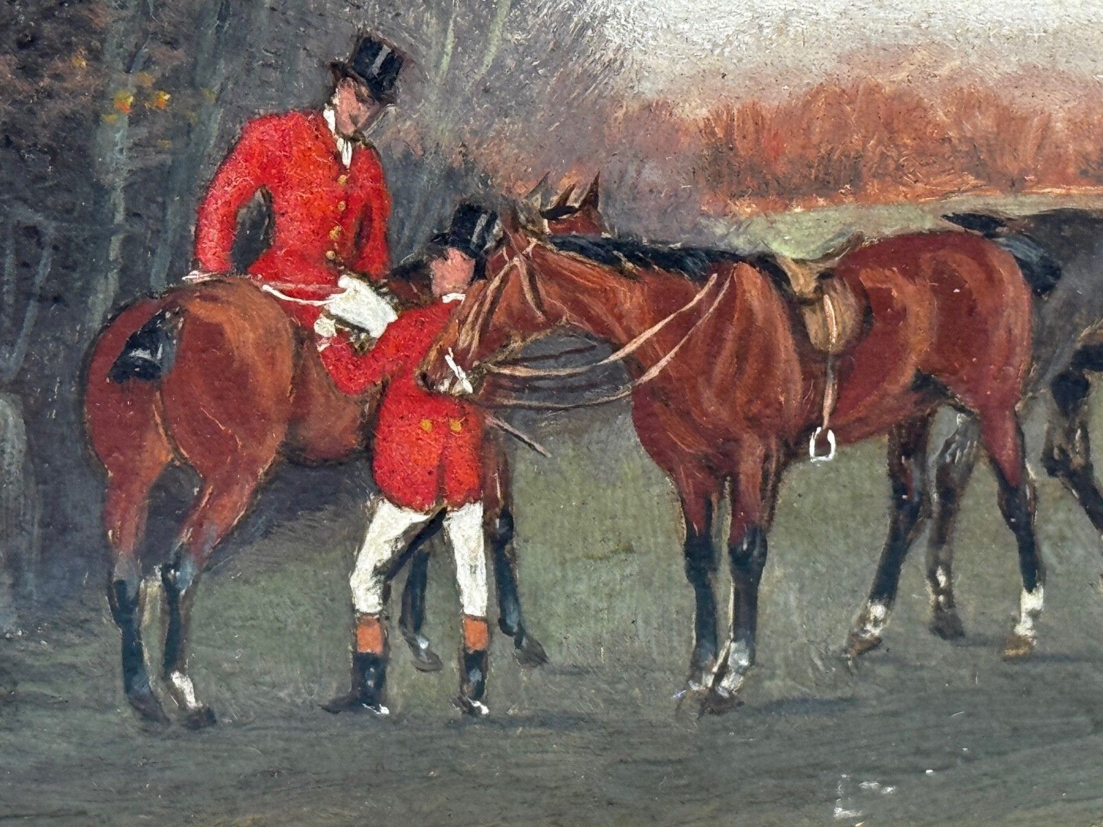photo vintage Victoriaans schilderij "The Meet" (The Berkeley Hunt) ca. 1880, Charles Faulkner