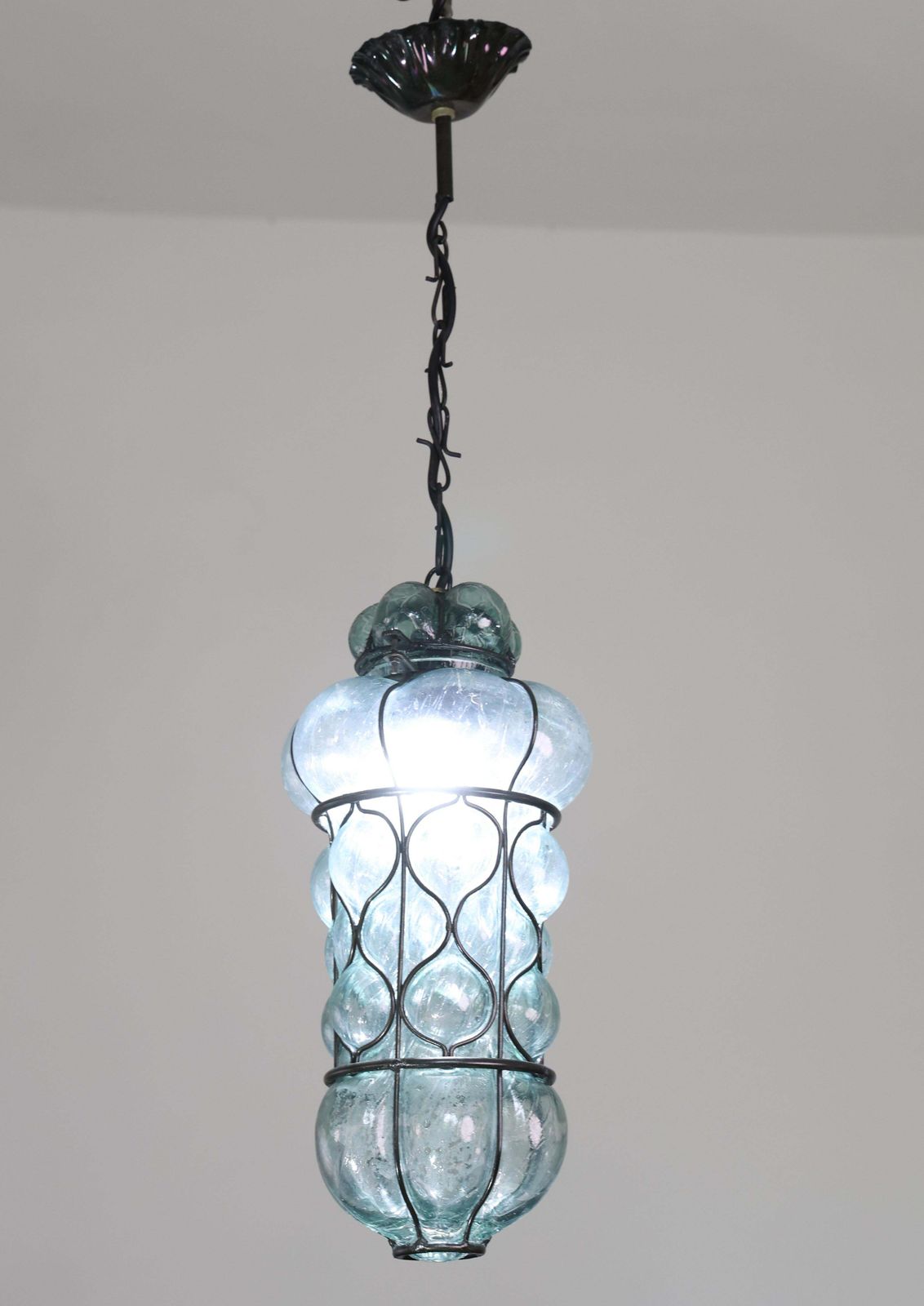 Set Of 2 Rare Blu Acuqamarine Vintage Venetian Lantern, Murano Glass, 1970s photo 3689.0