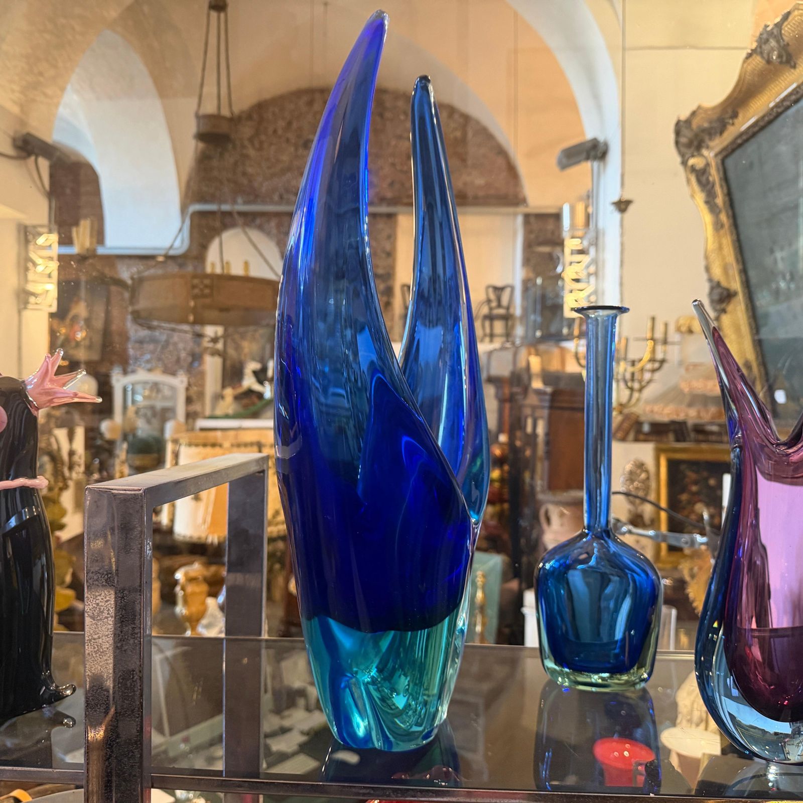 photo buy 1960s Blue And Turquoise Heavy Murano Glass Huge Centerpiece By Flavio Poli