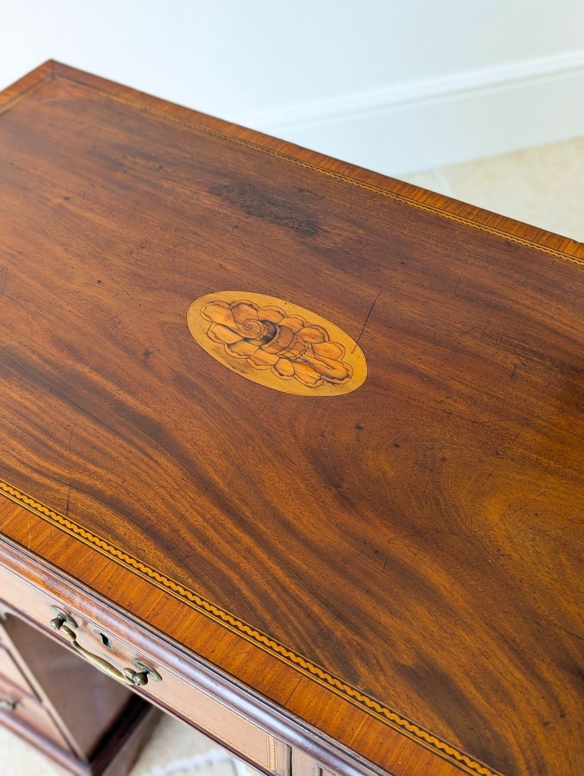 photo for sale Antique Georgian Sheraton Mahogany Kneehole Desk C.1790