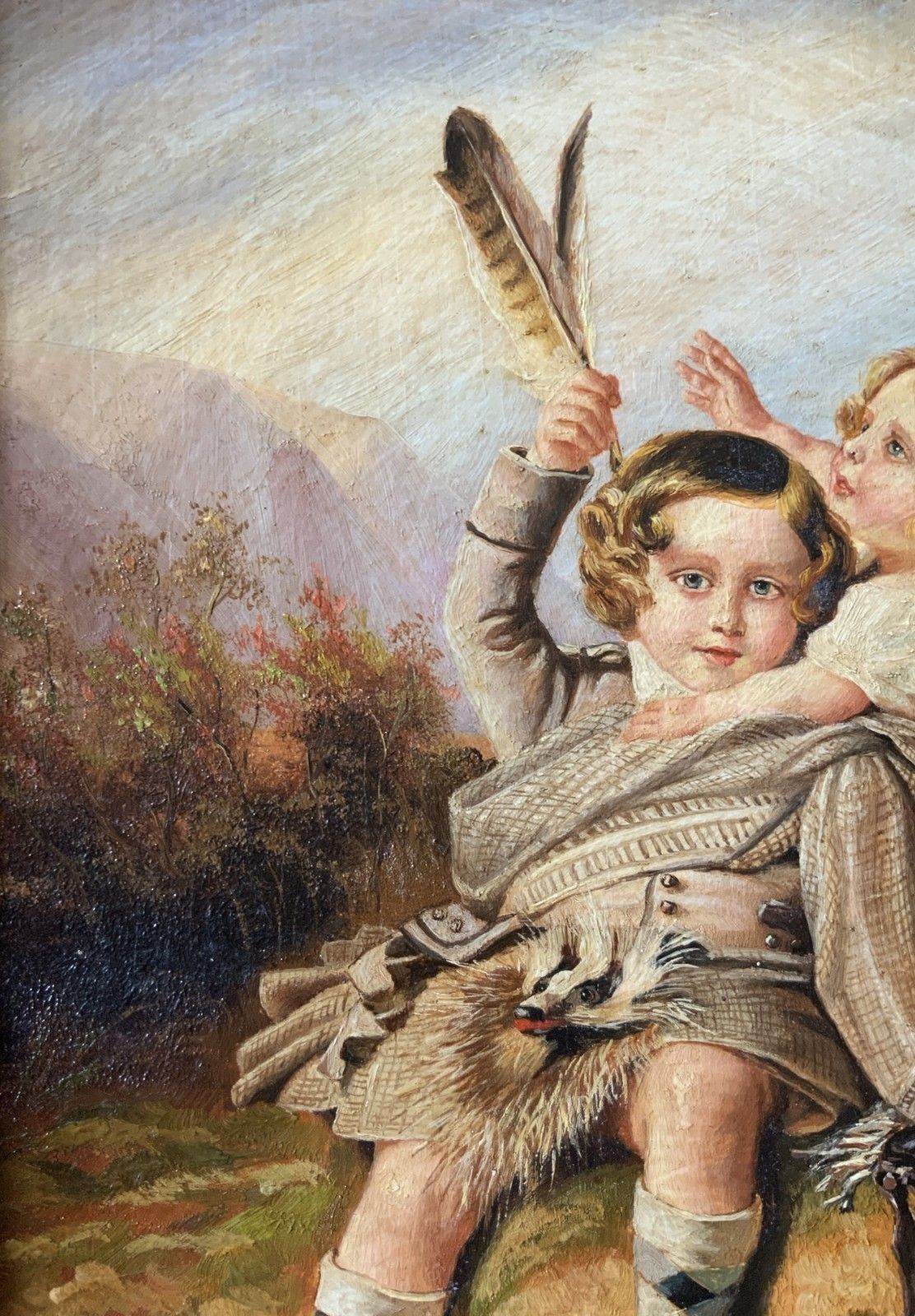Oil Painting Of Royal Prince Alfred & Princess Helena Hunting In Scottish Dress photo vinterior