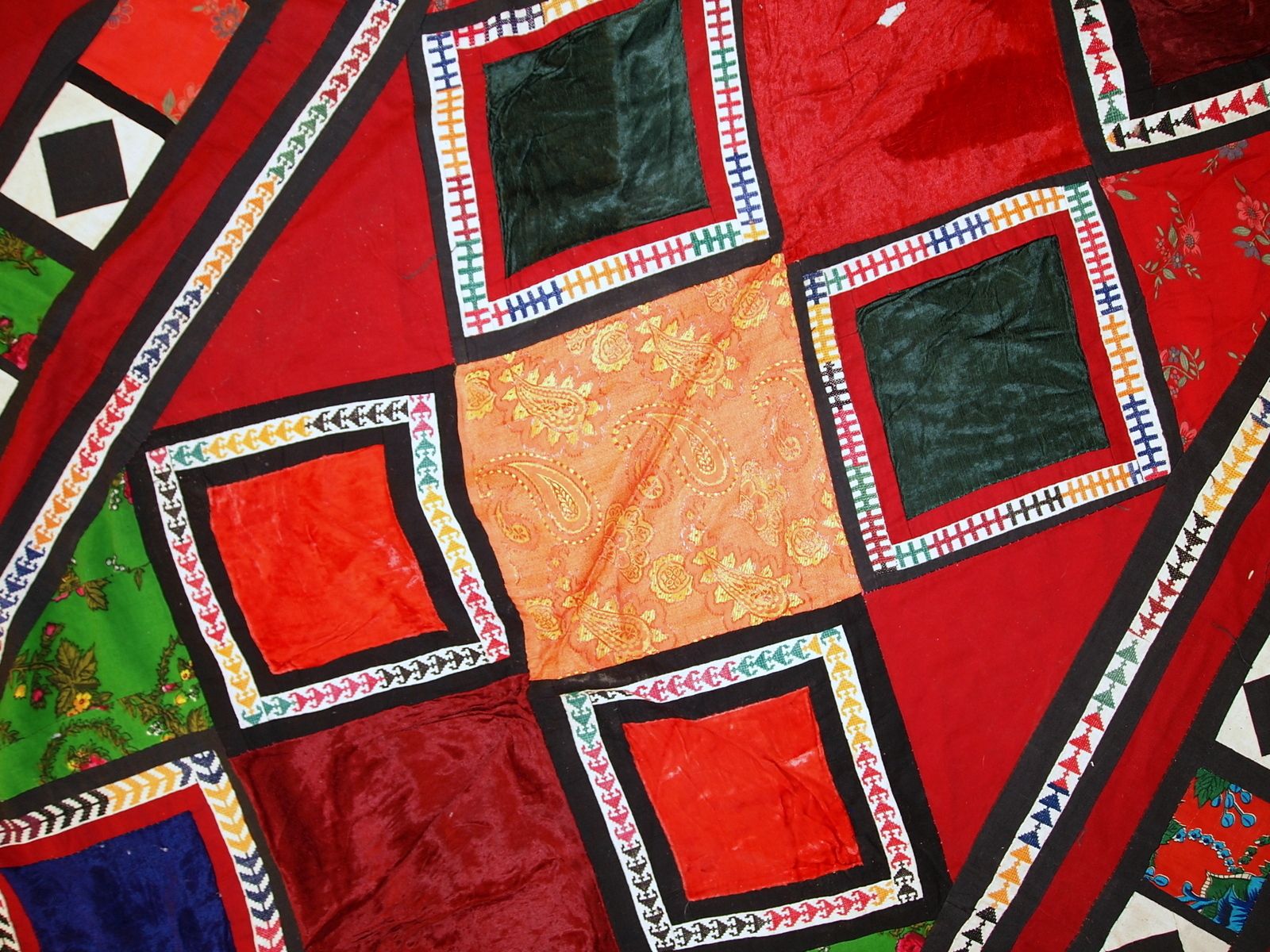 Textile patchwork suzani ouzbek vintage fait main, 129 × 227 cm - années 1960 photo buy