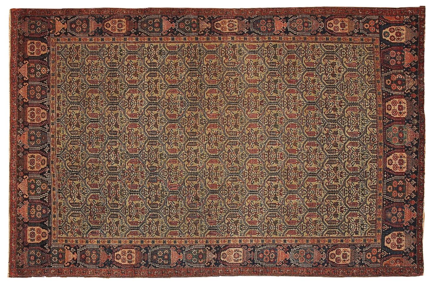 Handmade Antique Wool Rug With Garden Design — 4'3" × 6'4" — 1860s photo vinterior