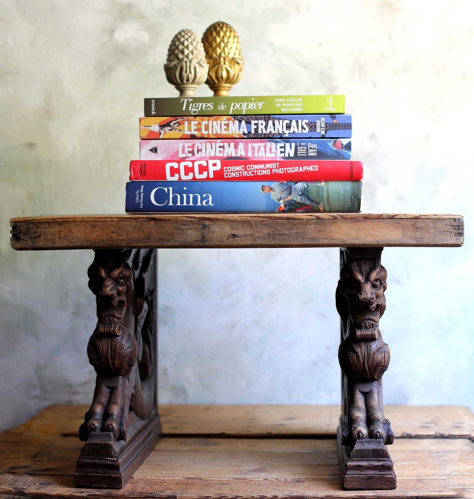 photo for sale Antique Carved Oak Griffin Shelf Supports Large Bookends Pair Of Gothic Revival Architectural Corbels