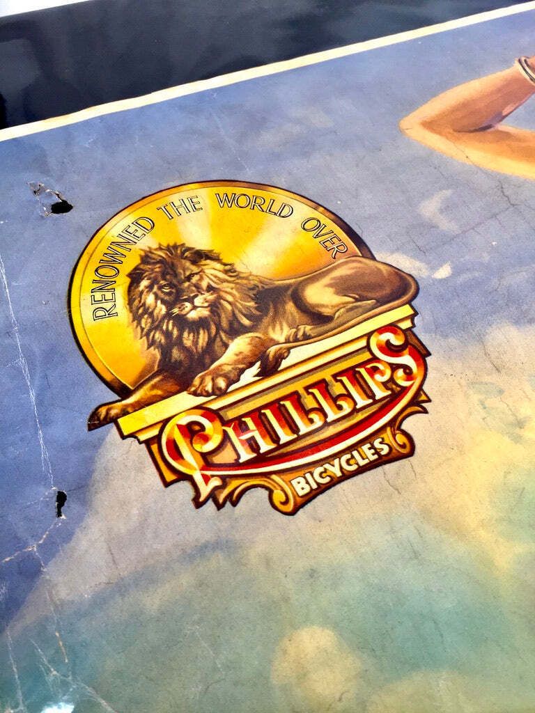 Antique Advertising   20th Century Phillips Cycles Promotional Poster Sign C1950. photo for sale