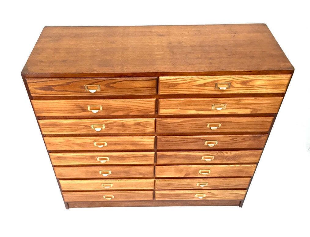 Antique Large Wooden Oak Office Double Filing Drawer Storage Cabinet Sideboard. photo 867.0