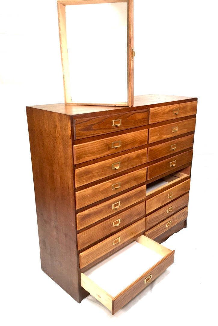 photo furniture Antique Large Wooden Oak Office Double Filing Drawer Storage Cabinet Sideboard.
