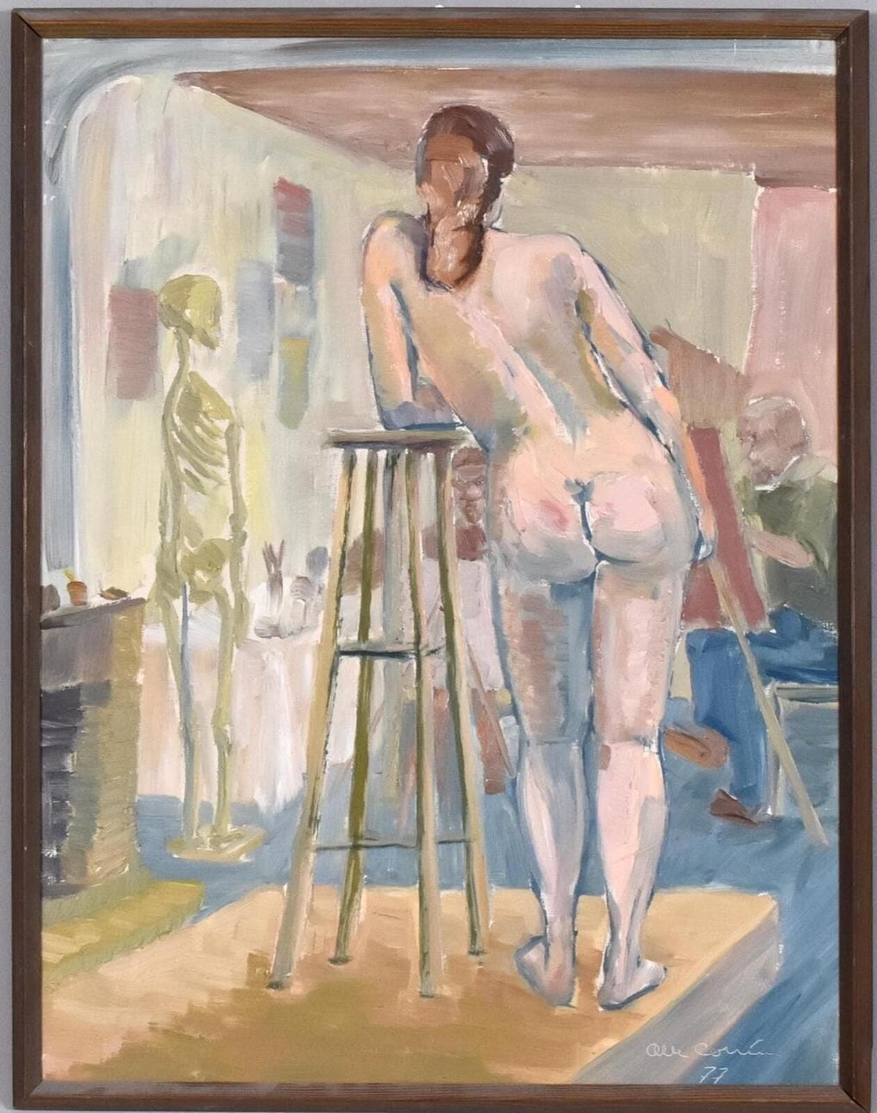 “Female Model In The Studio” By Olle C – Dated 1977 Oil On Canvas. photo furniture