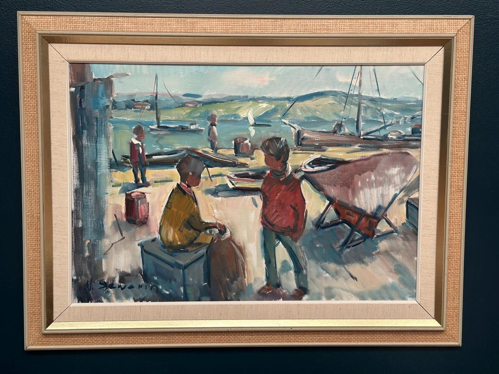 “Harbour” By Nils Sewerin Oil On Canvas Painting. photo furniture