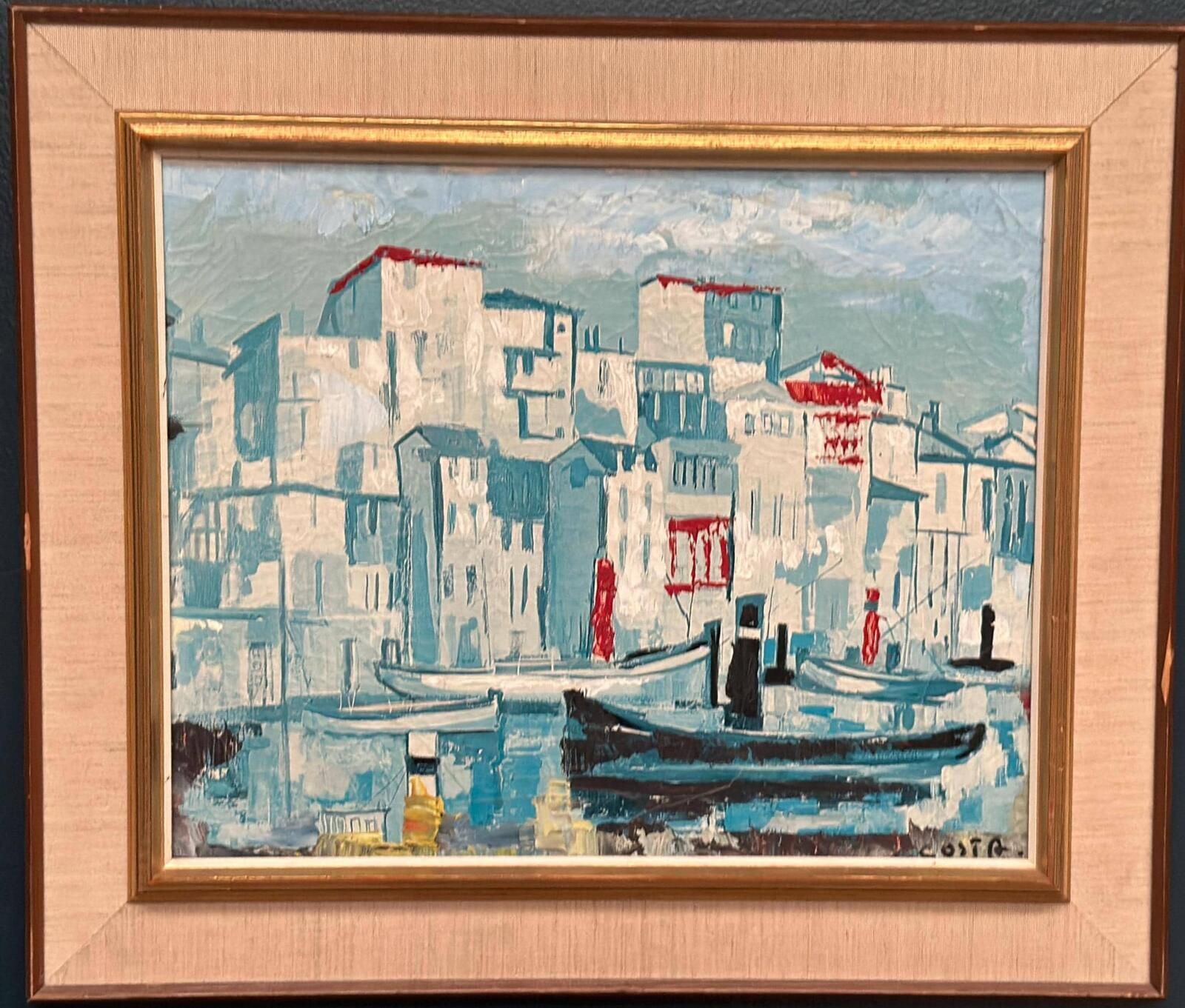 “Harbor Scene” By Costa Oil On Canvas Painting. photo furniture