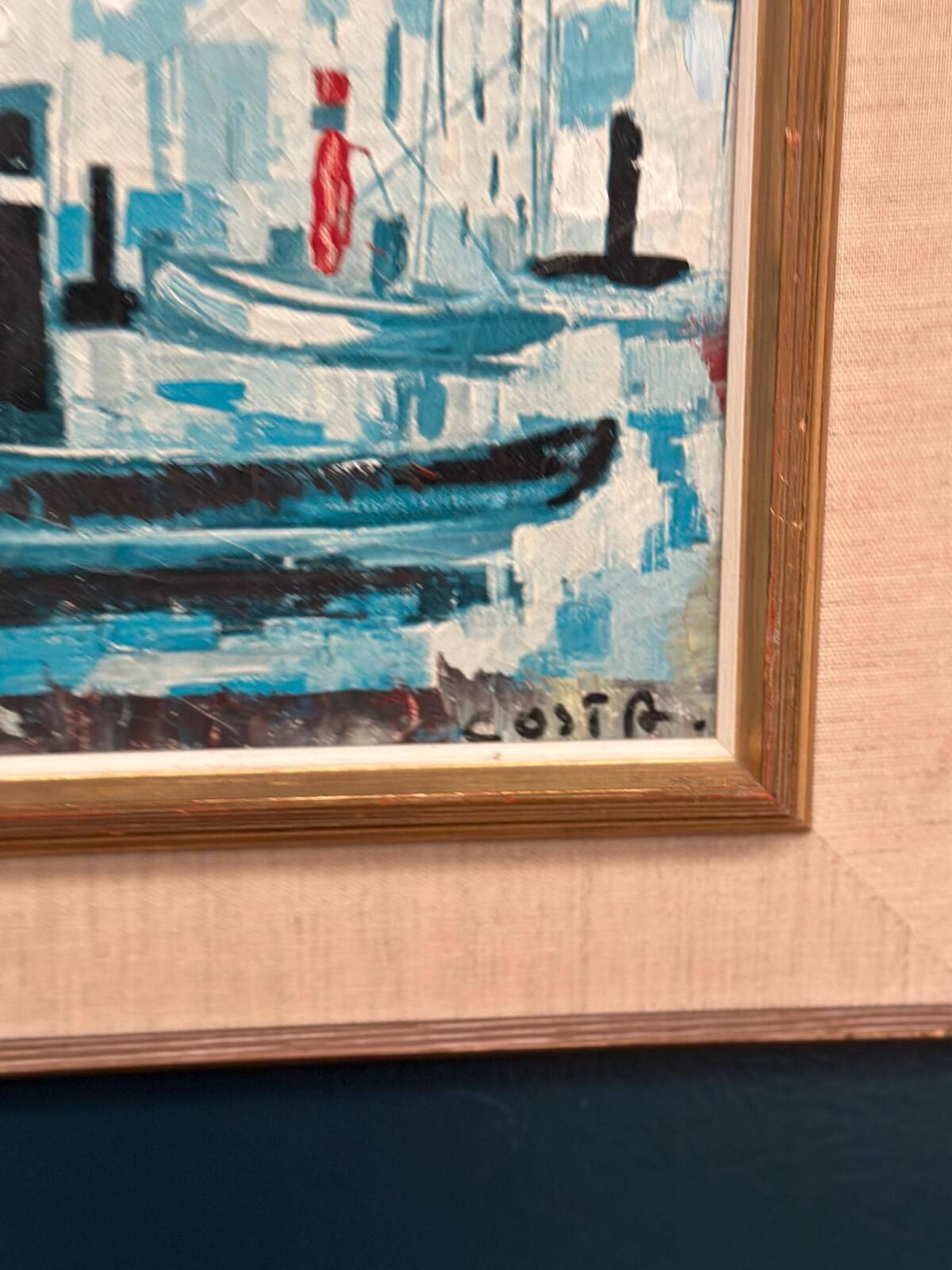 “Harbor Scene” By Costa Oil On Canvas Painting. photo vinterior