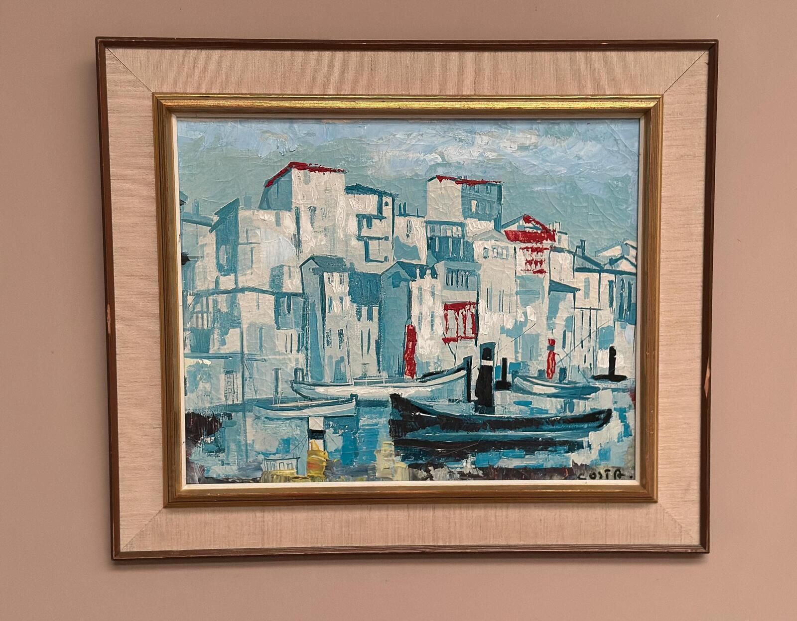 photo for sale “Harbor Scene” By Costa Oil On Canvas Painting.