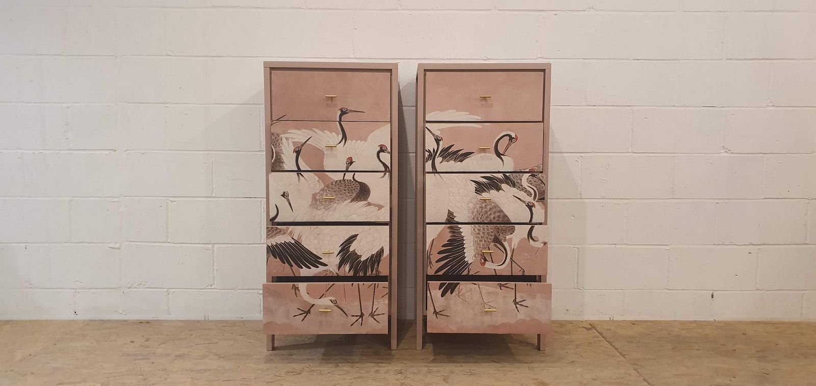 Pair Of 5 Drawer Wooden Tallboys photo for sale
