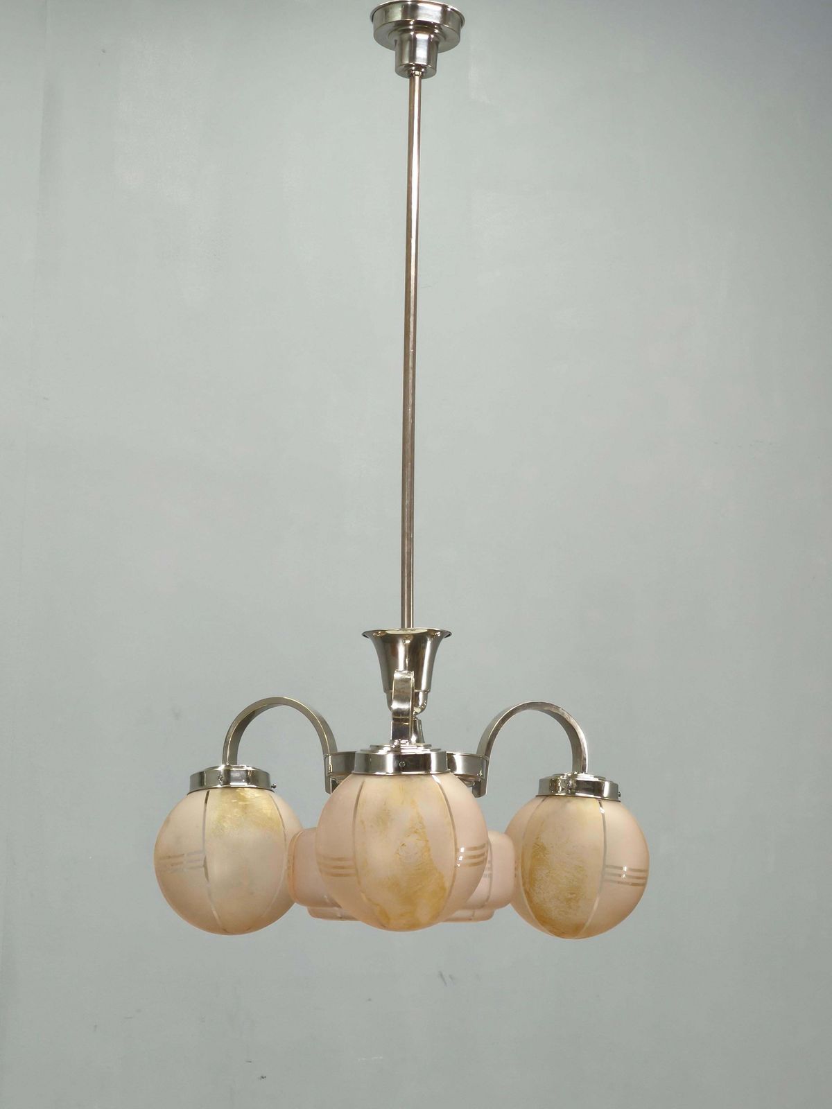 Art Deco Pink Glass Chandelier, Czechoslovakia, 1940s photo furniture