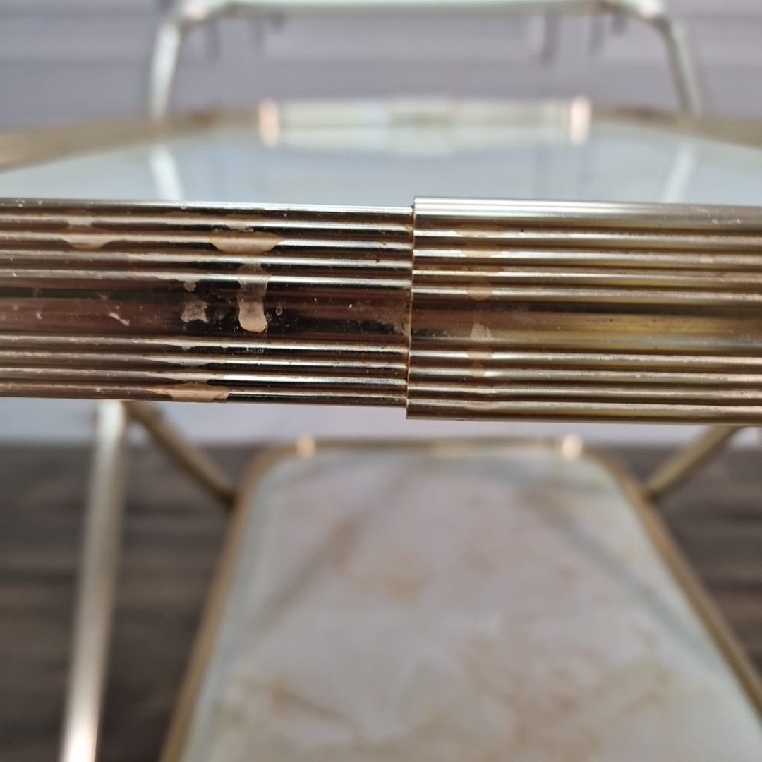 photo vinterior Vintage Drinks Tea Trolley Faux Marble Gold Metal Bar Cart Retro Mid Century