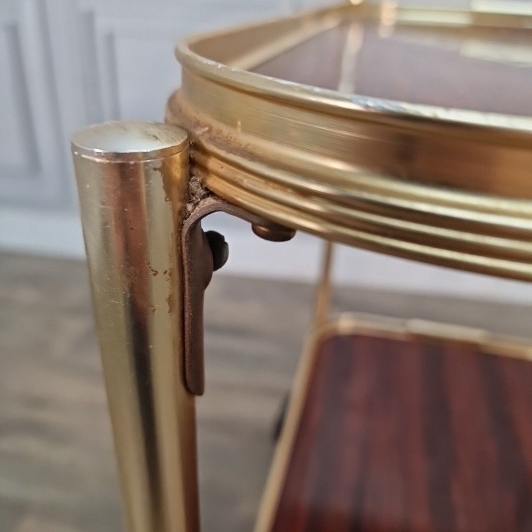 photo buy Vintage Drinks Tea Trolley Gold Metal Wood Effect Cocktail Cart Mid Century