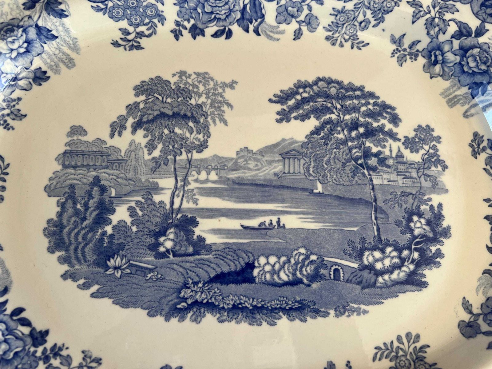 Antique Copeland Spode "Rhine" Platter | Large Blue And White Transferware Serving Meat Dish, Double Date Stamped Farmhouse Kitchen Decor photo Home Decor