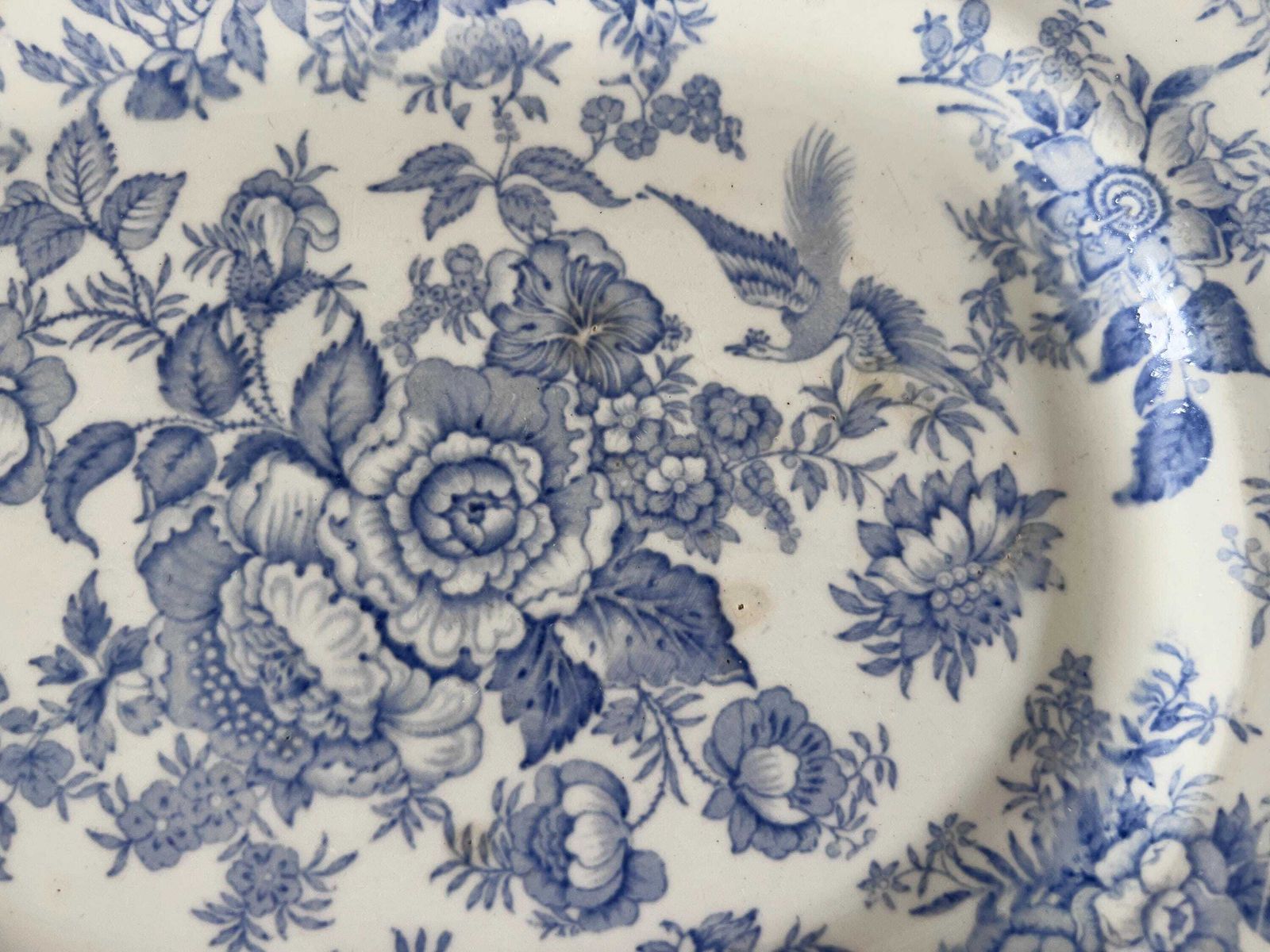 Antique Asiatic Pheasants Doulton Burslem Platter, Flow Blue Transferware Serving Plate, Victorian Chinoiserie Scallop Edge Oval Meat Dish photo Home Decor