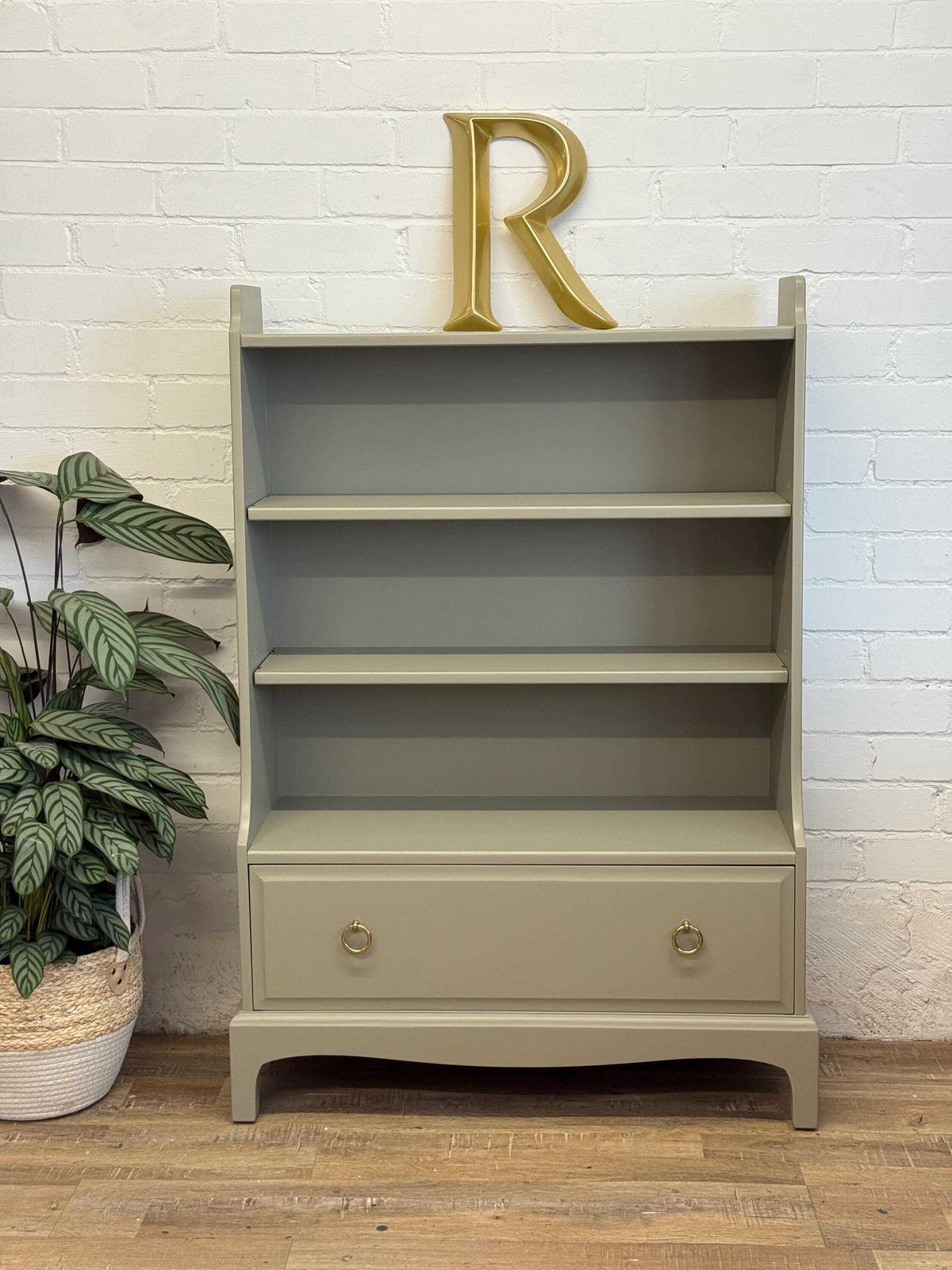 Stag Minstrel Waterfall Bookcase Painted Gettysburg Gray photo for sale