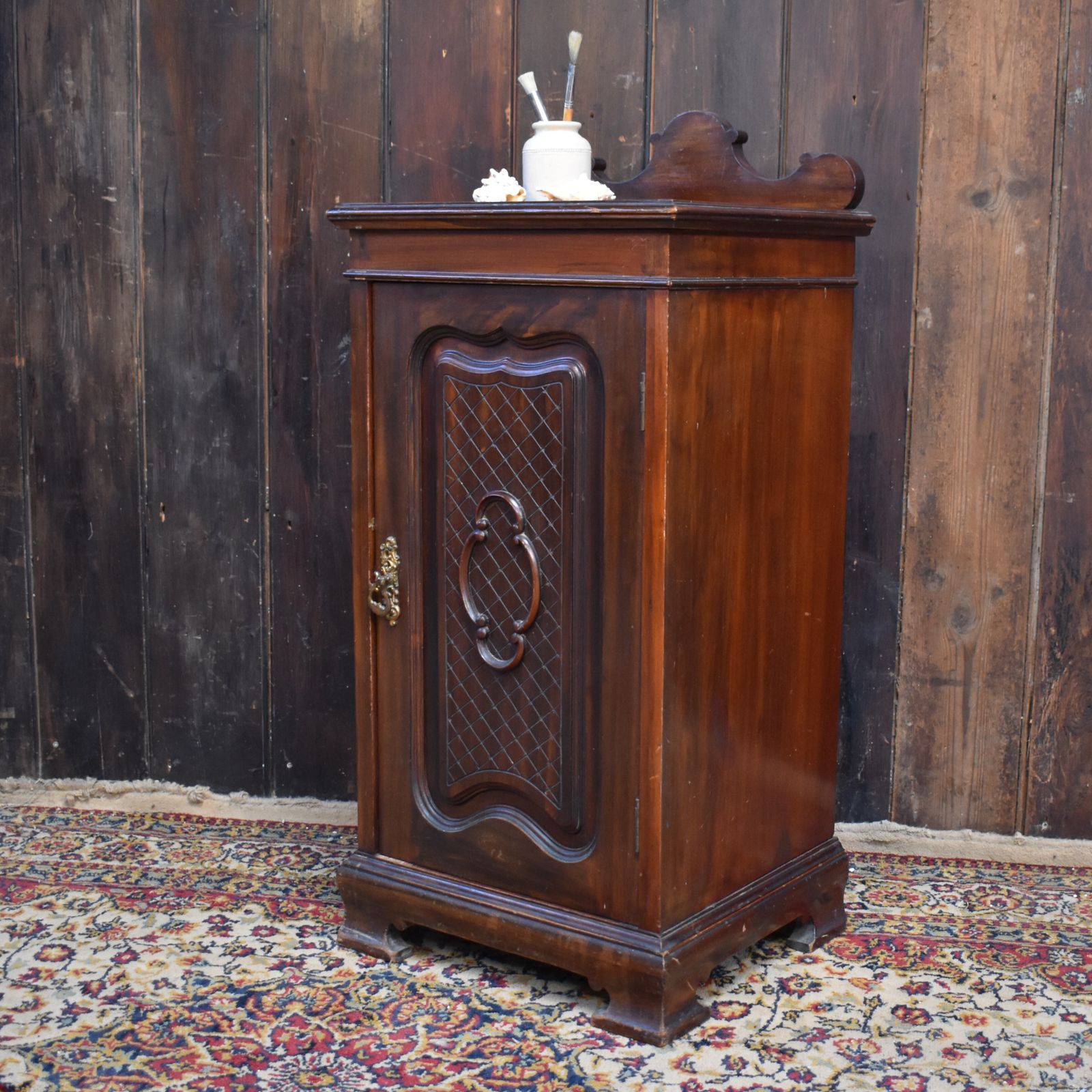 Antique Mahogany Ornate Trellis Carved Nightstand Pot Cupboard Bedside Cabinet photo furniture