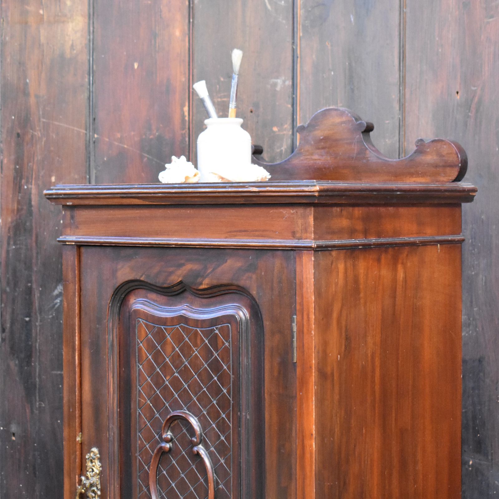 Antique Mahogany Ornate Trellis Carved Nightstand Pot Cupboard Bedside Cabinet photo buy