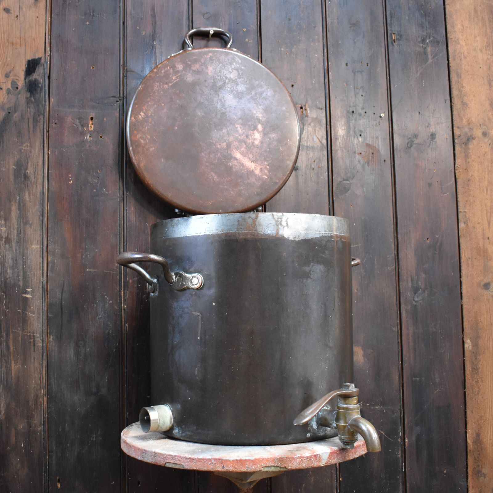 Antique 19th Century Heavy Copper & Brass Campaign Heater Cooking Vessel Urn photo furniture