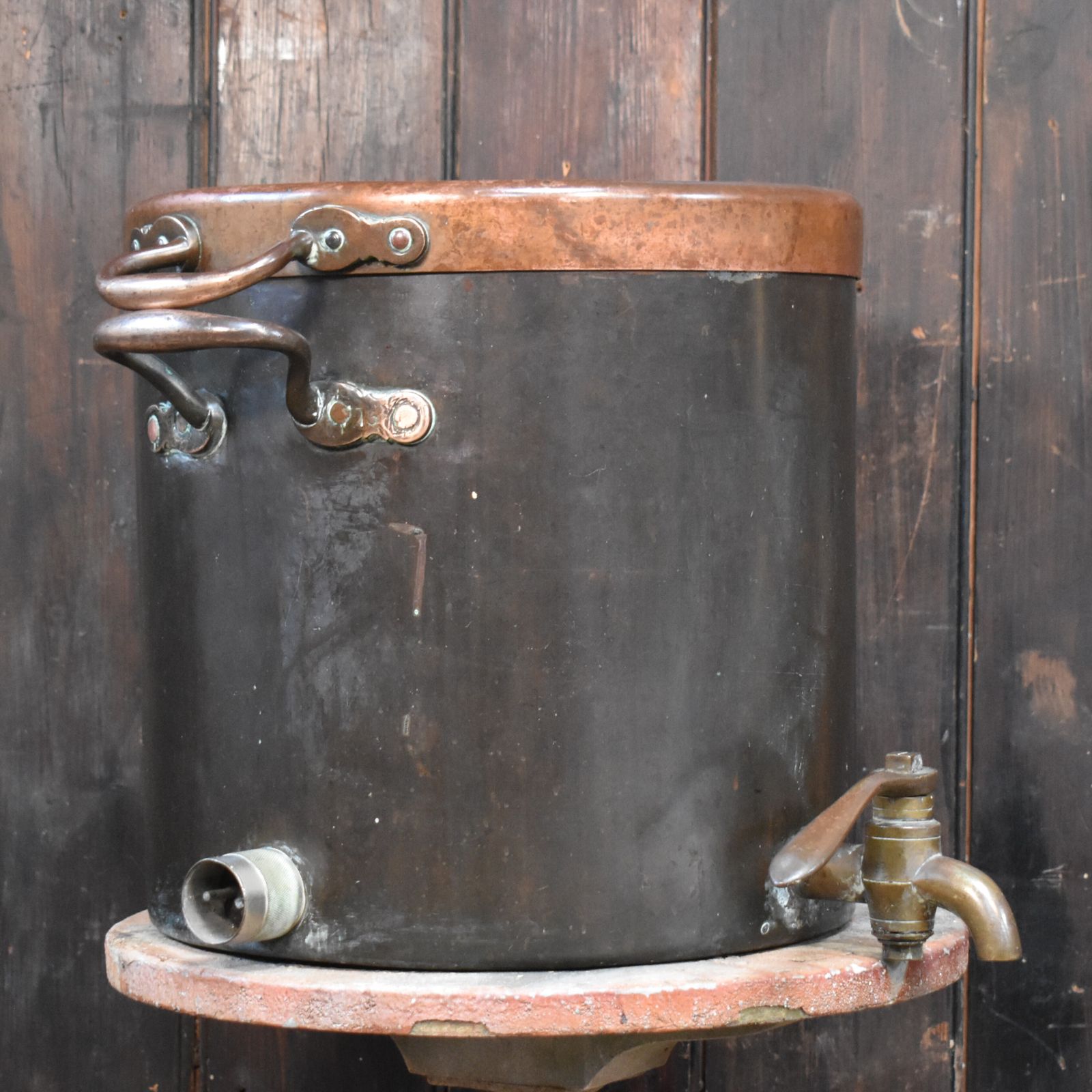 Antique 19th Century Heavy Copper & Brass Campaign Heater Cooking Vessel Urn photo vintage
