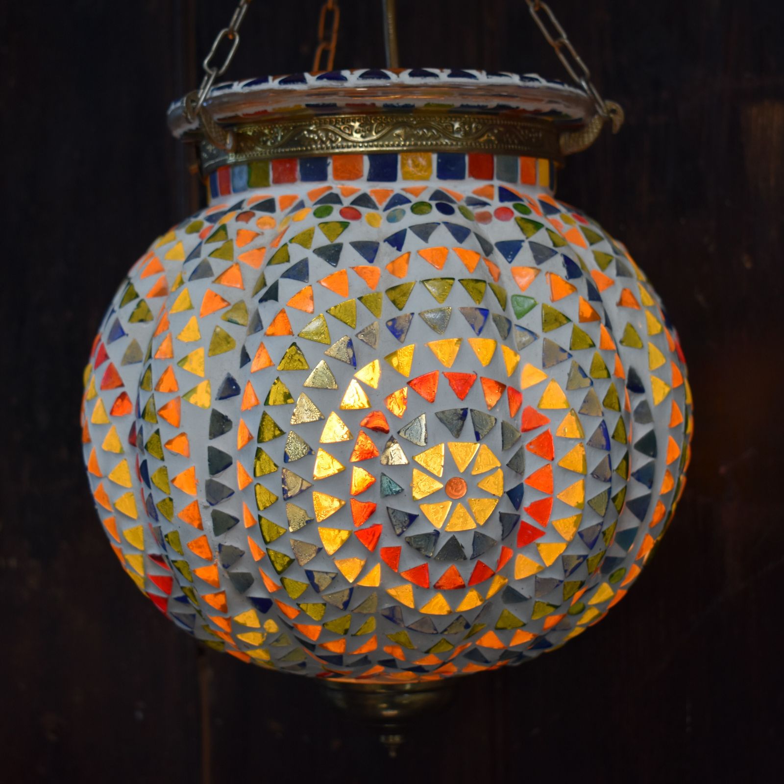 Vintage Handmade Mosaic Glass Pumpkin Hundi Hanging Pendant Light Fully Rewired photo Lighting