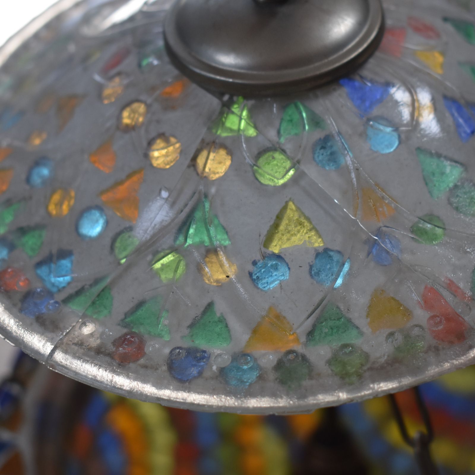 Vintage Handmade Mosaic Glass Pumpkin Hundi Hanging Pendant Light Fully Rewired photo vinterior