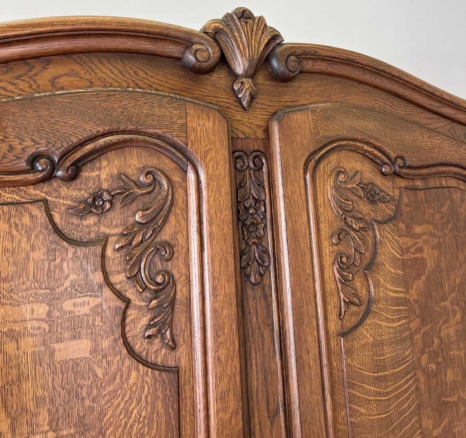 photo for sale Wardrobe Vintage French Louis XVI Style Oak Four Door Carved Armoire Lot 6113