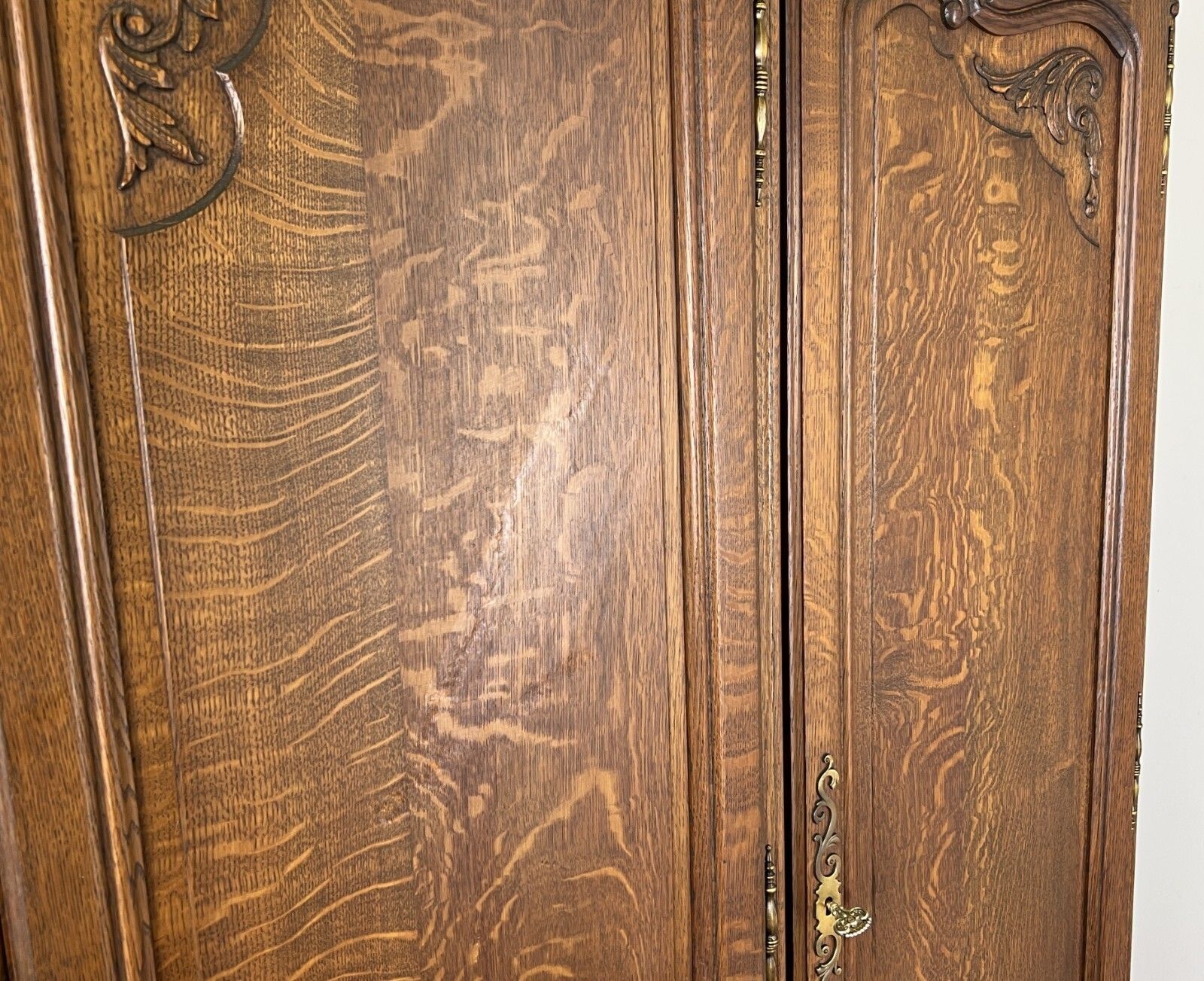 Furniture Wardrobe Vintage French Louis XVI Style Oak Four Door Carved Armoire Lot 6113 photo