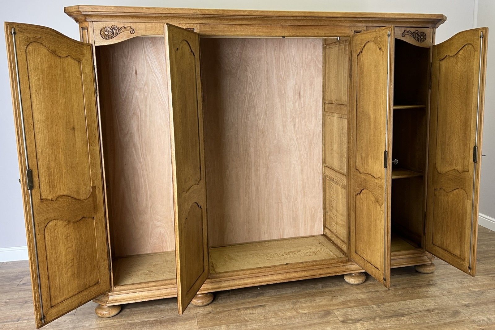 849.0 Wardrobe Vintage French Style Oak Four Door Carved Armoire Cabinet Lot 6116 photo