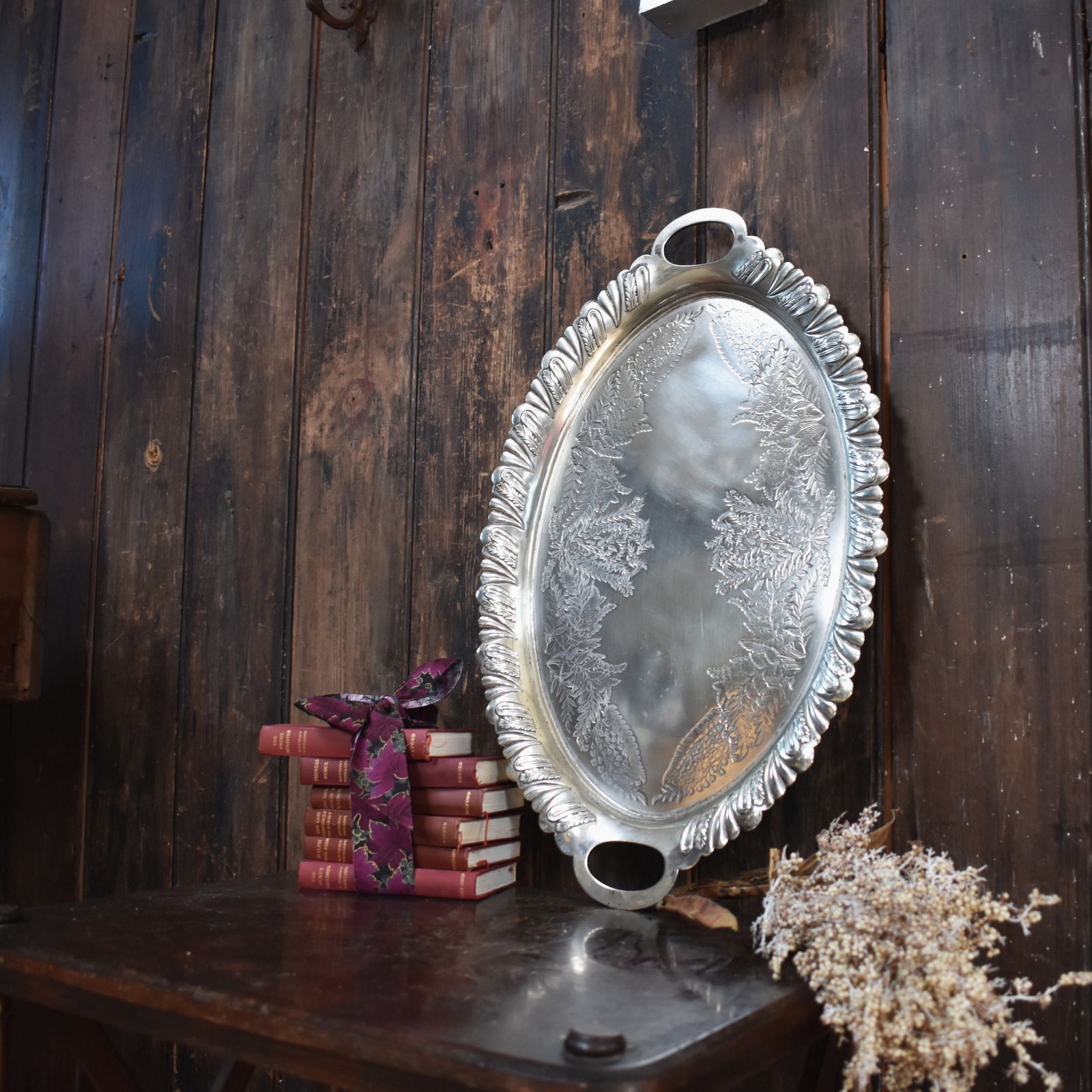 Antique Walker And Hall Engraved Fern Leaf Country House Butlers Serving Tray photo Home Decor