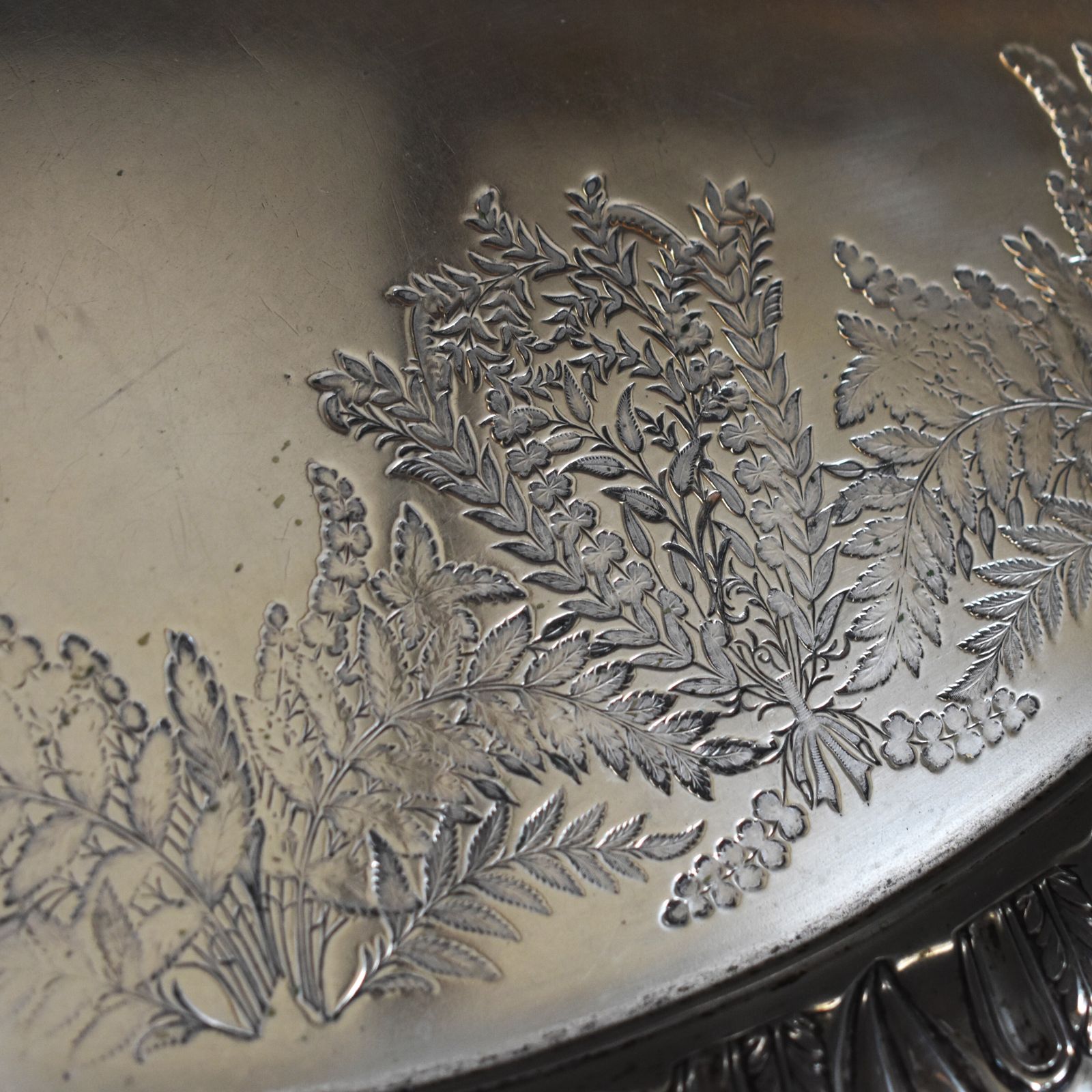Antique Walker And Hall Engraved Fern Leaf Country House Butlers Serving Tray photo 125.0