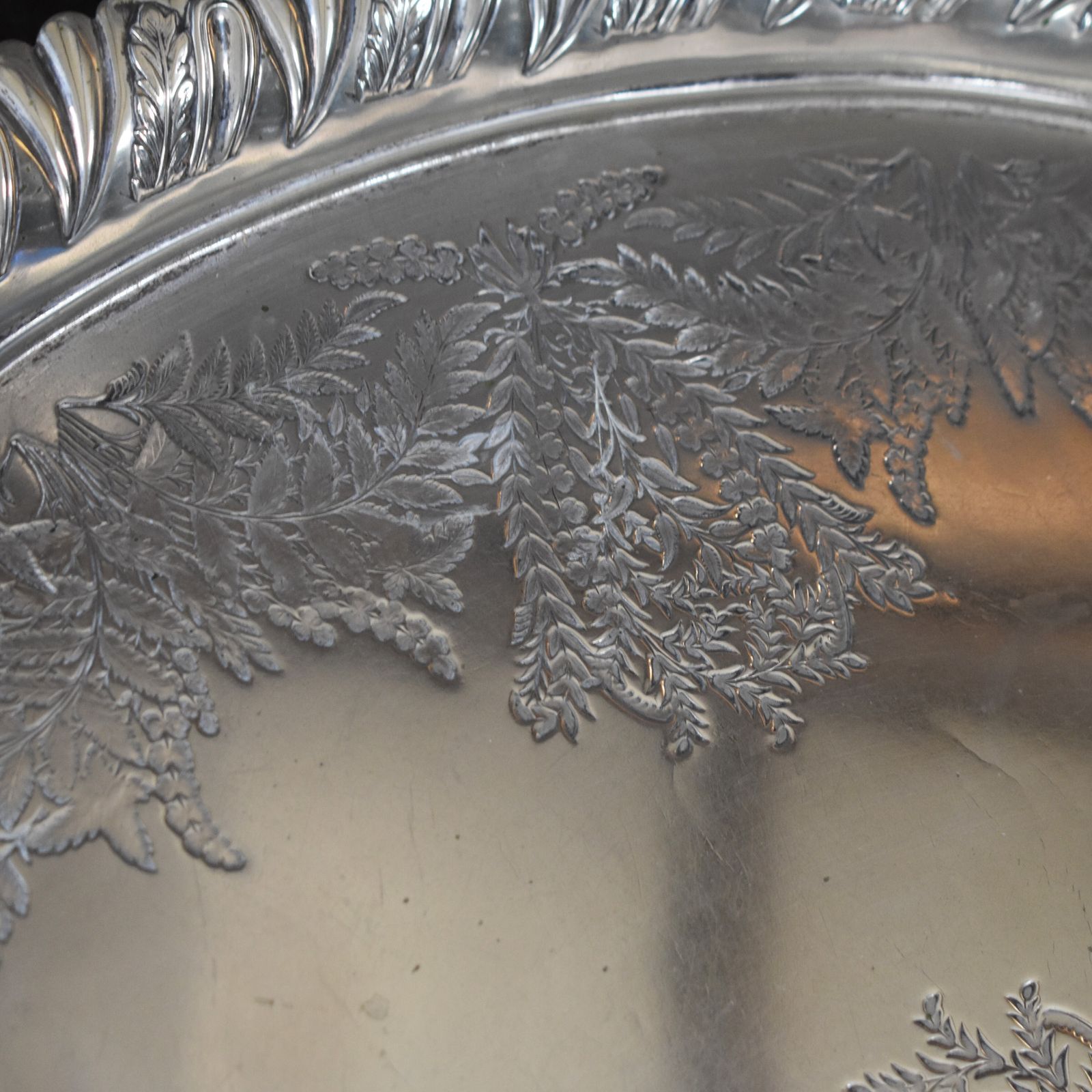 Antique Walker And Hall Engraved Fern Leaf Country House Butlers Serving Tray photo vinterior
